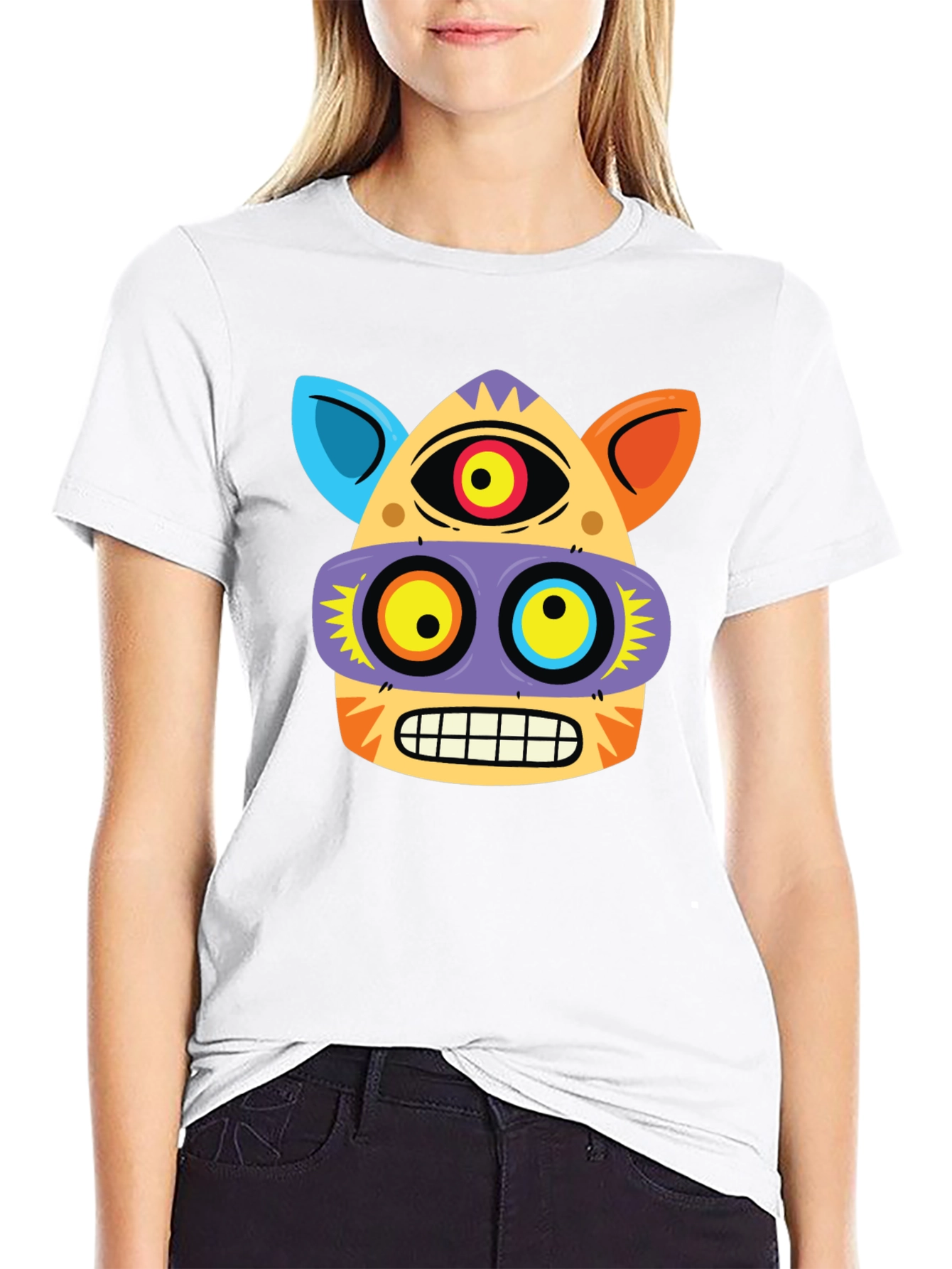 Funky Face Graphic Tee - Black Cotton Blend