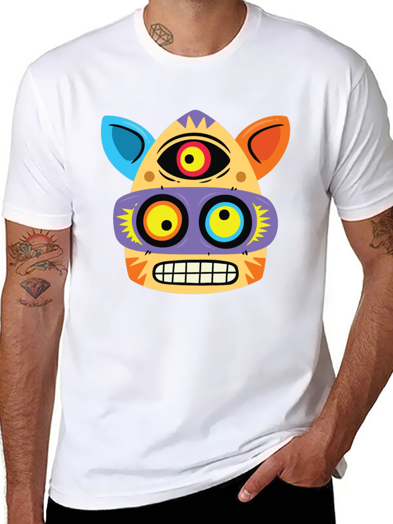 Funky Face Graphic Tee - Black Cotton Blend