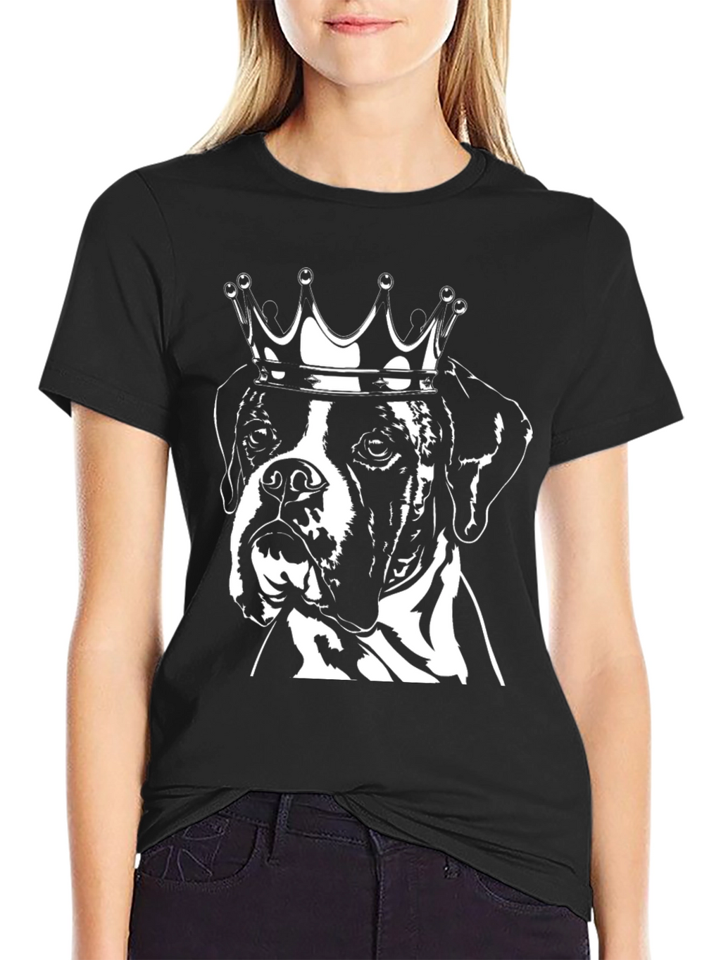 King Dog T-Shirt - Black Crew Neck Boxer Tee