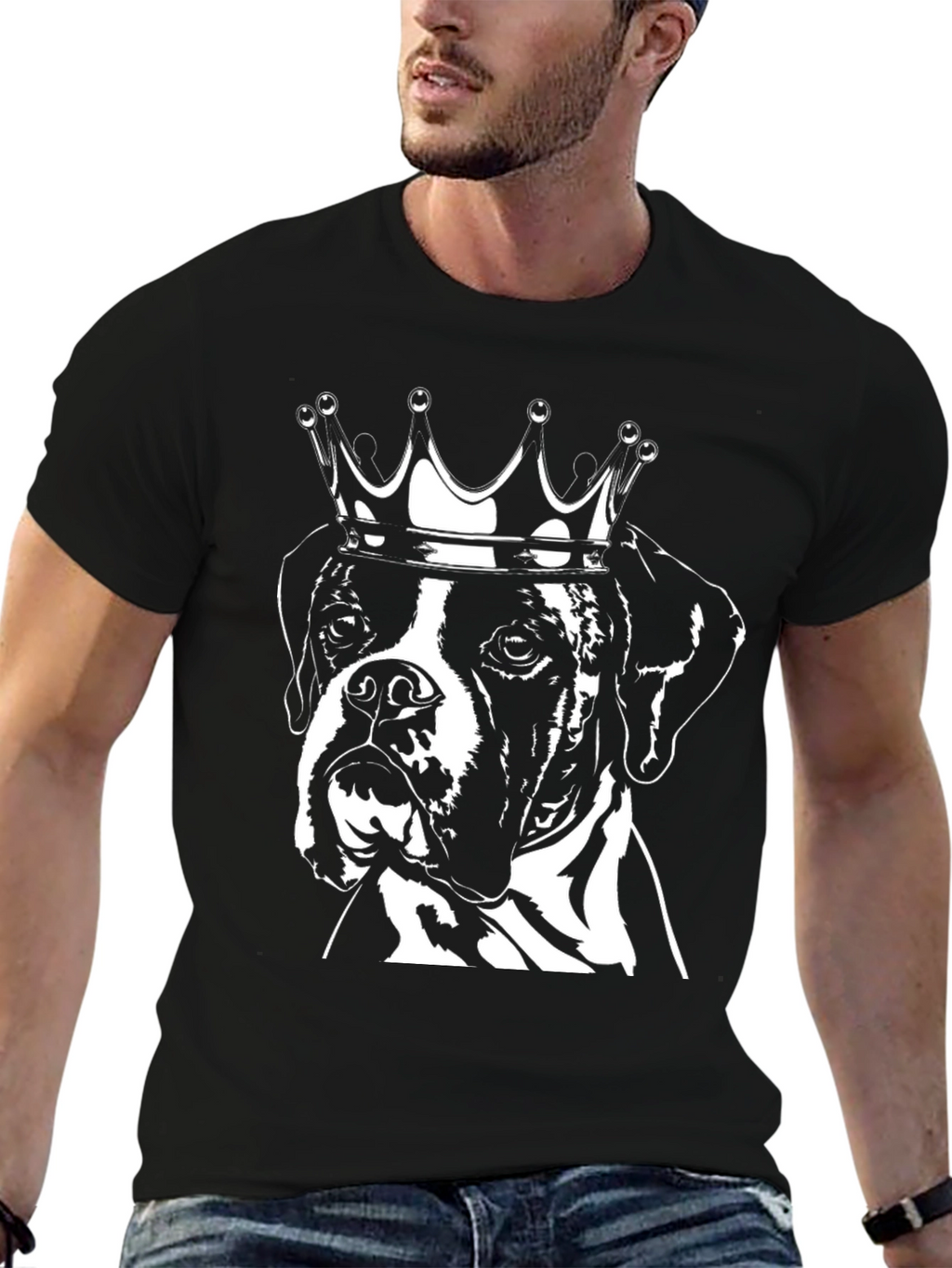King Dog T-Shirt - Black Crew Neck Boxer Tee