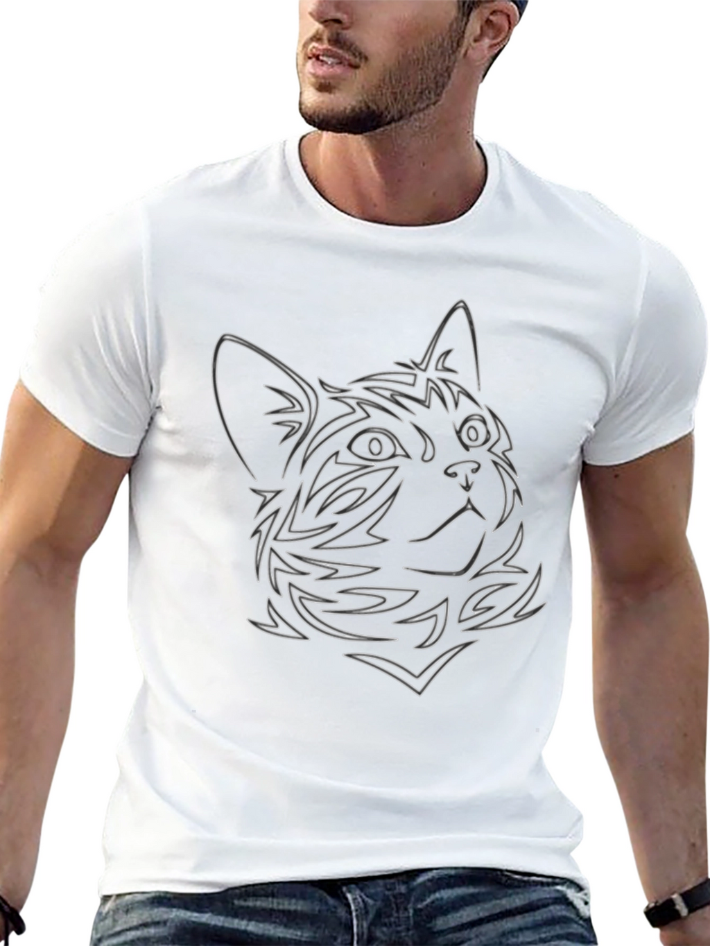 Cat Outline Graphic Black Tee