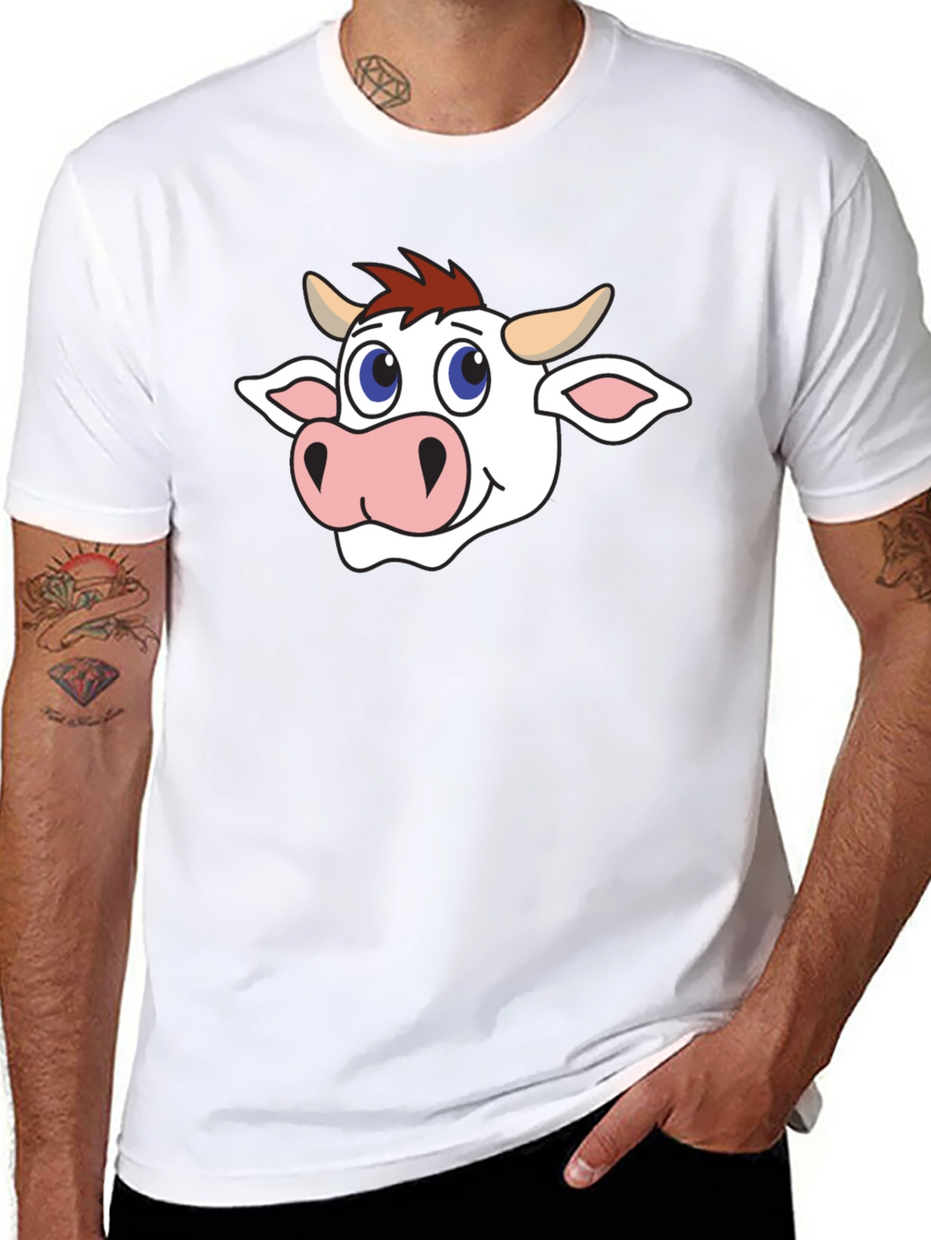 Cow Cartoon Graphic Black T-Shirt