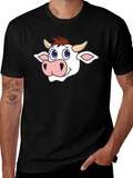 Cow Cartoon Graphic Black T-Shirt