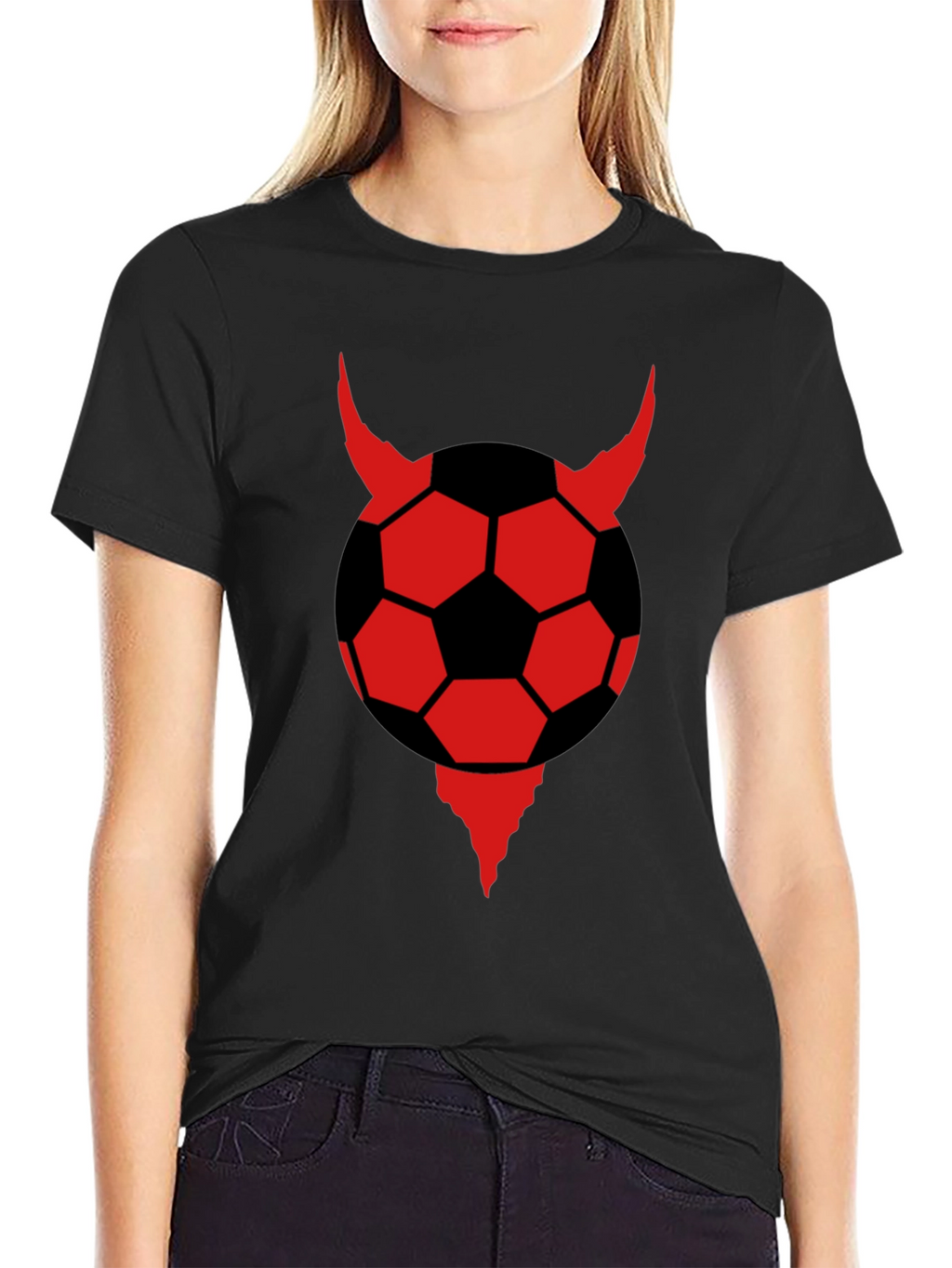 Devil Soccer Ball Graphic Tee - Black Cotton T-Shirt