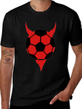 Devil Soccer Ball Graphic Tee - Black Cotton T-Shirt