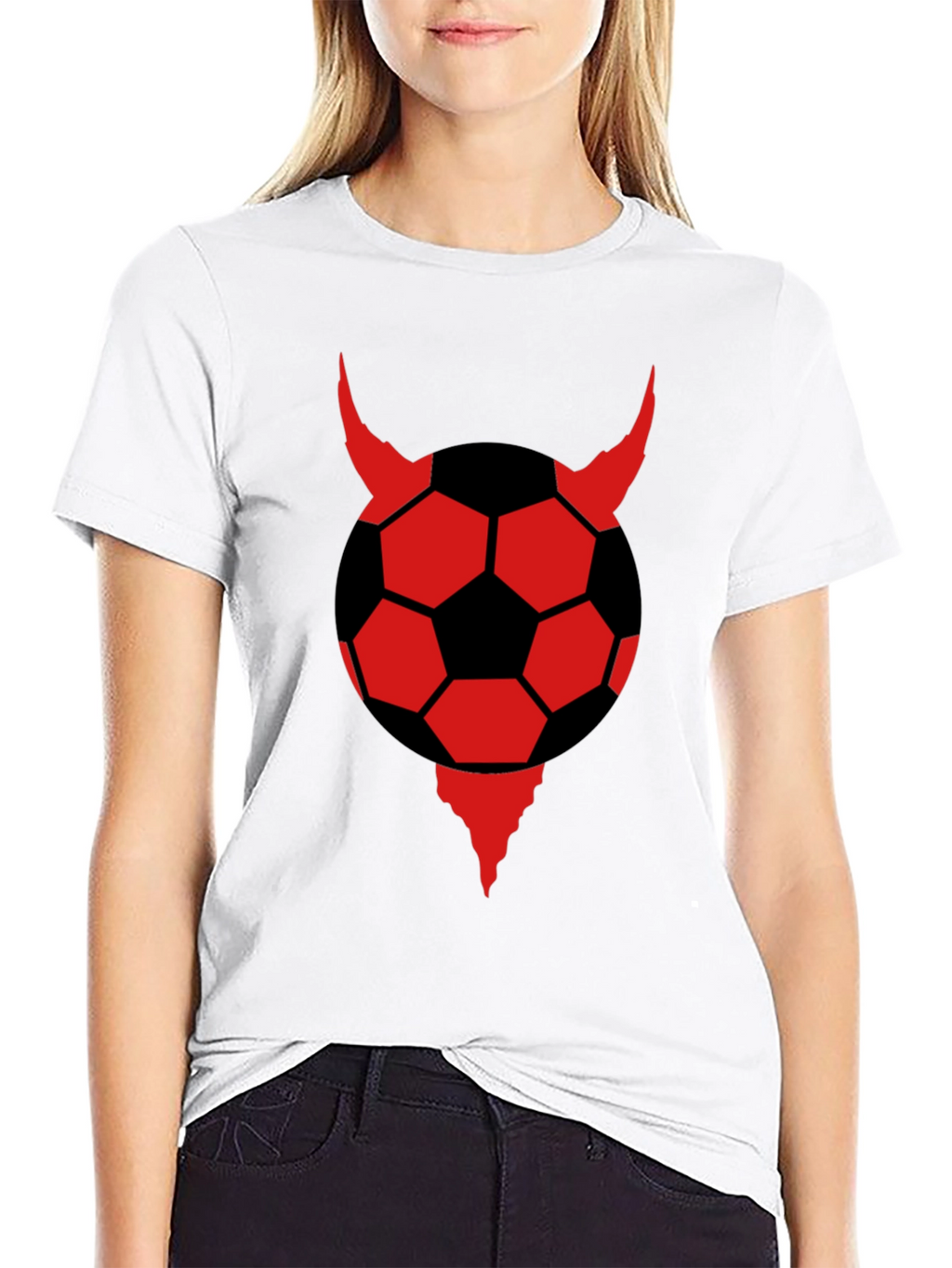 Devil Soccer Ball Graphic Tee - Black Cotton T-Shirt