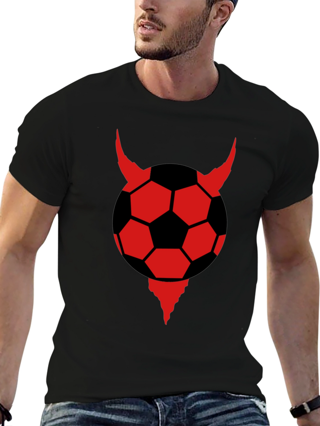 Devil Soccer Ball Graphic Tee - Black Cotton T-Shirt