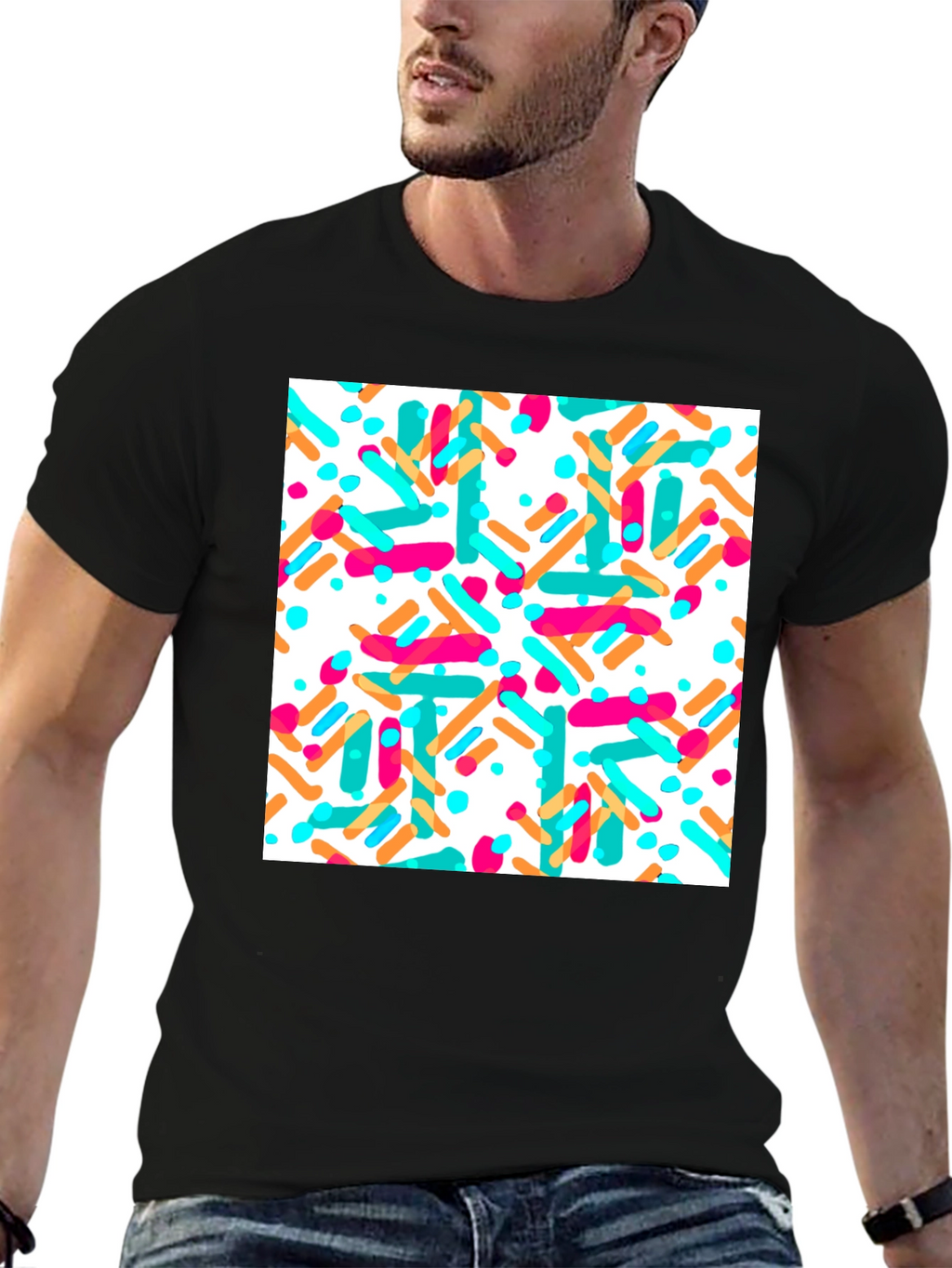 Sprinkled Pattern Black T-Shirt