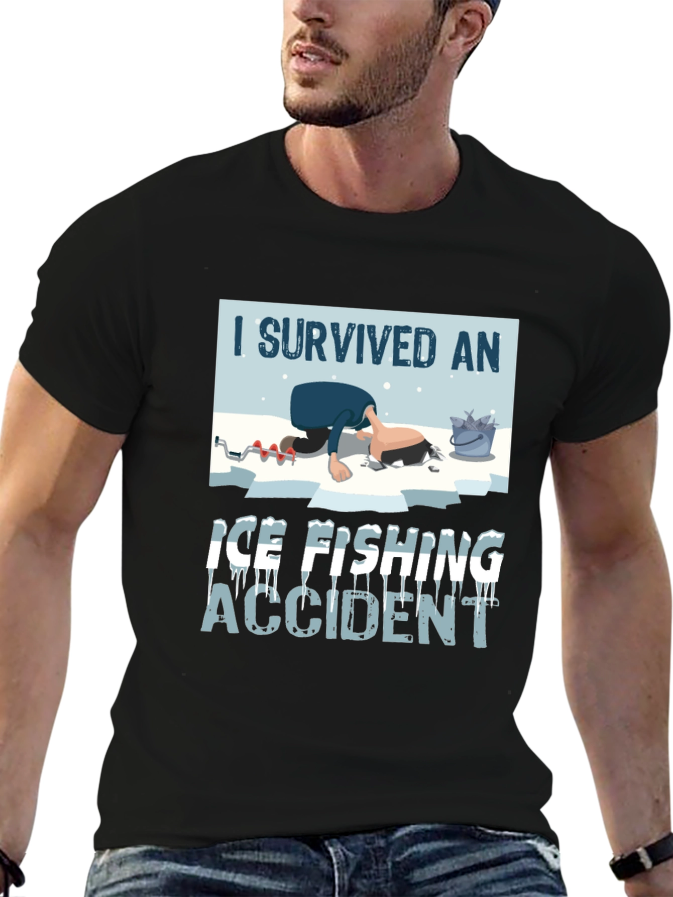 I Survived Ice Fishing Accident Graphic Tee