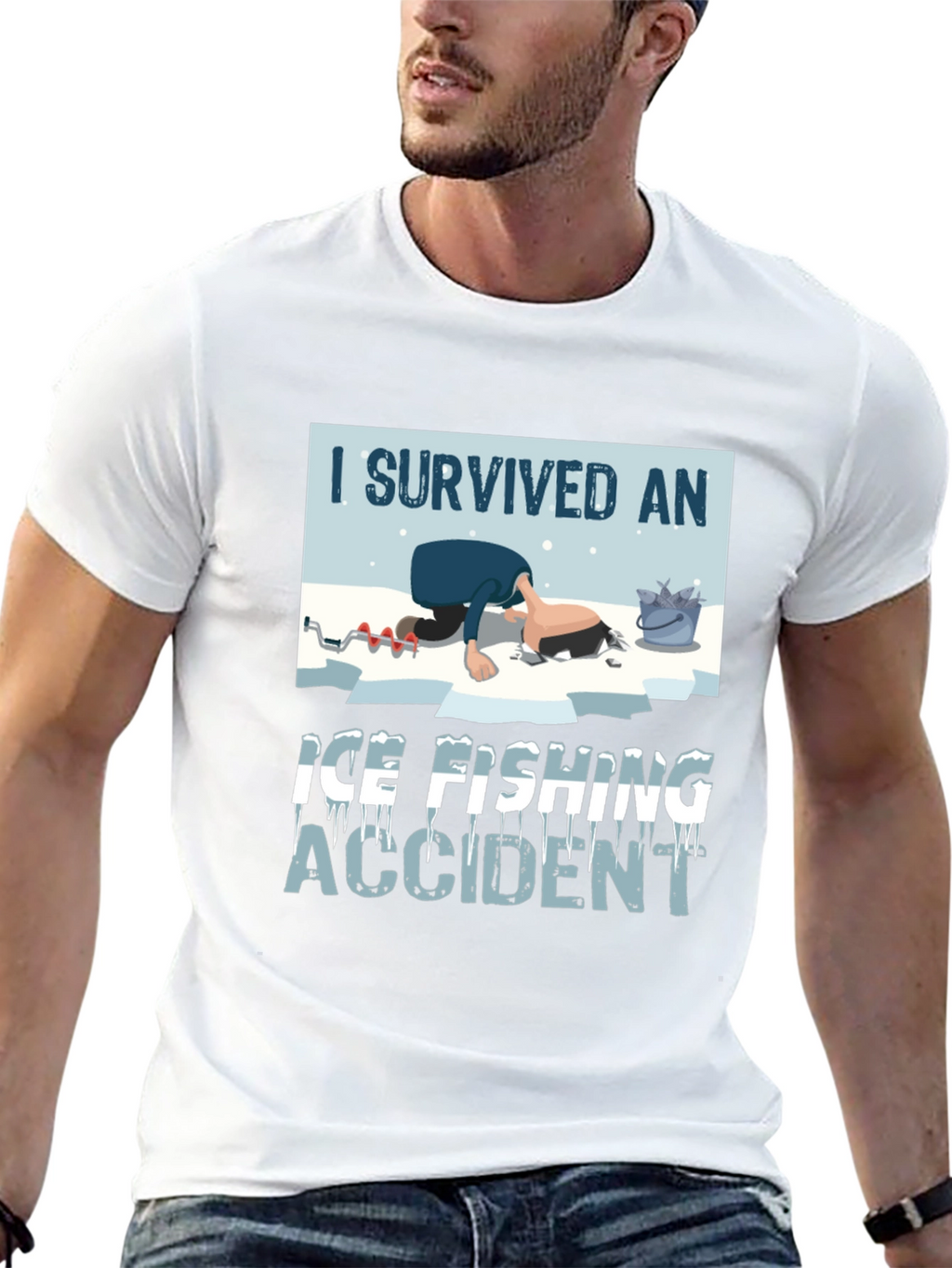 I Survived Ice Fishing Accident Graphic Tee