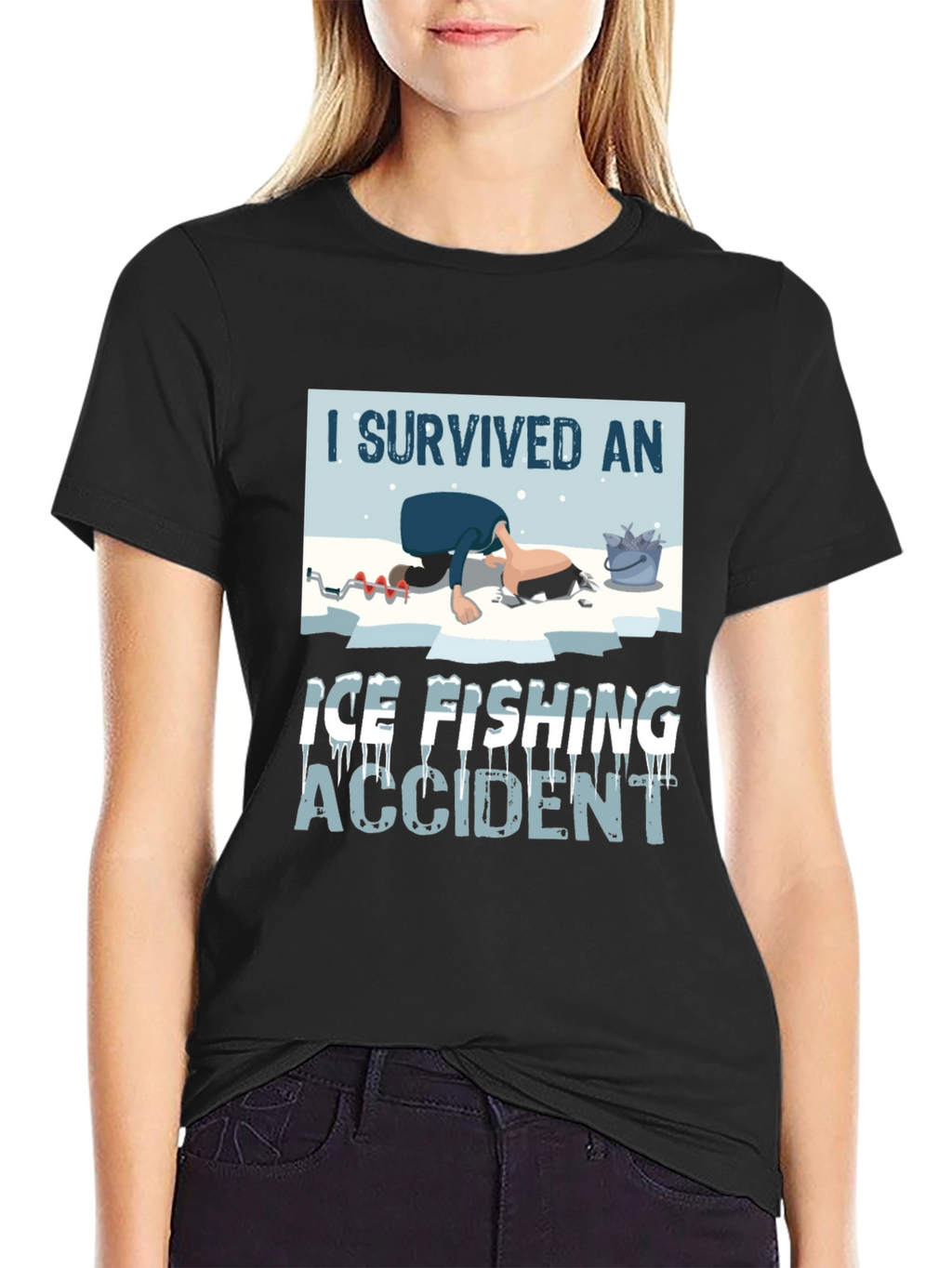 I Survived Ice Fishing Accident Graphic Tee