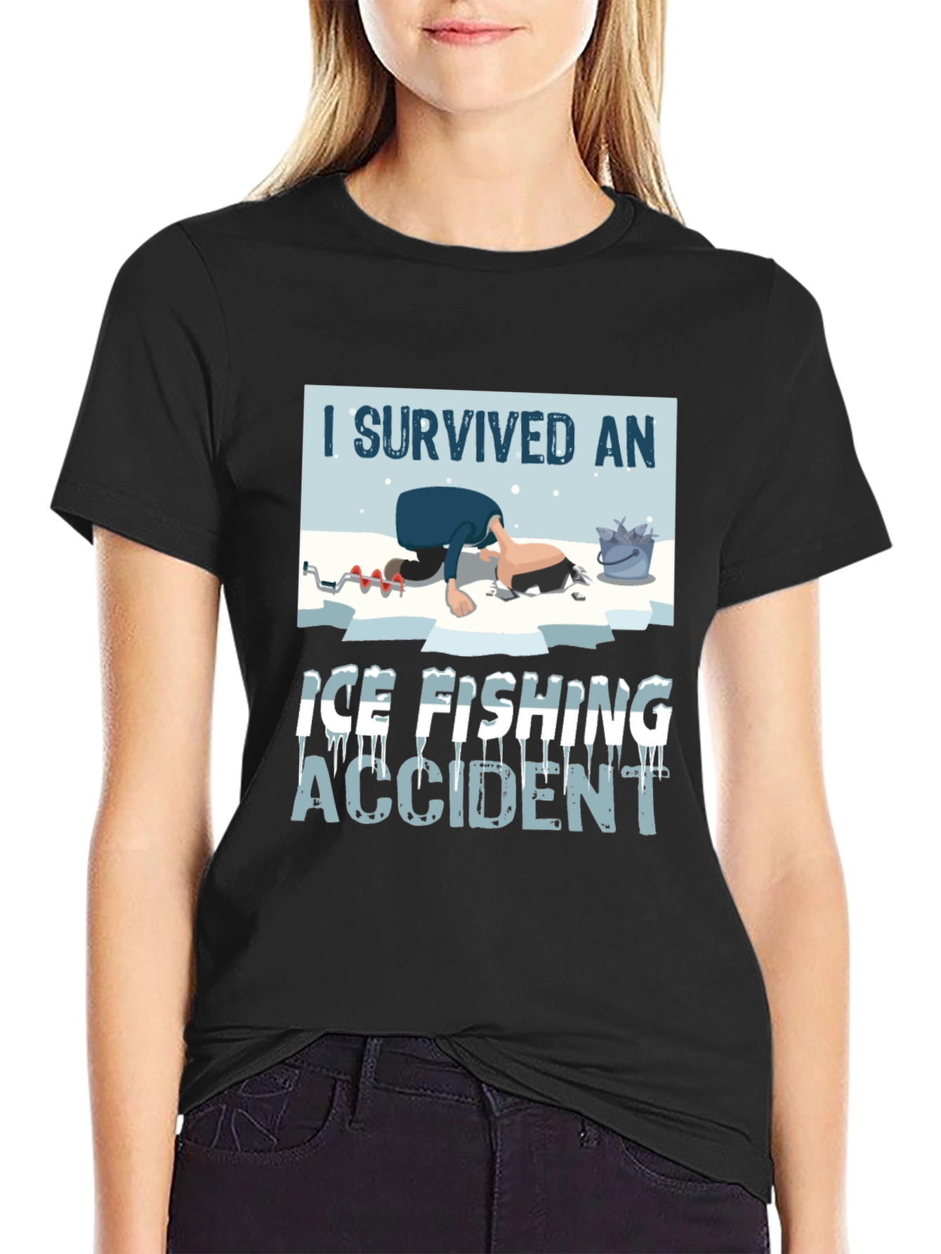 I Survived Ice Fishing Accident Graphic Tee