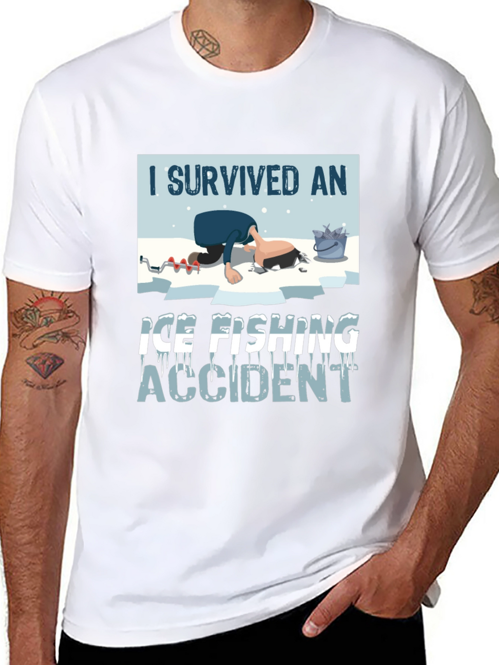 I Survived Ice Fishing Accident Graphic Tee