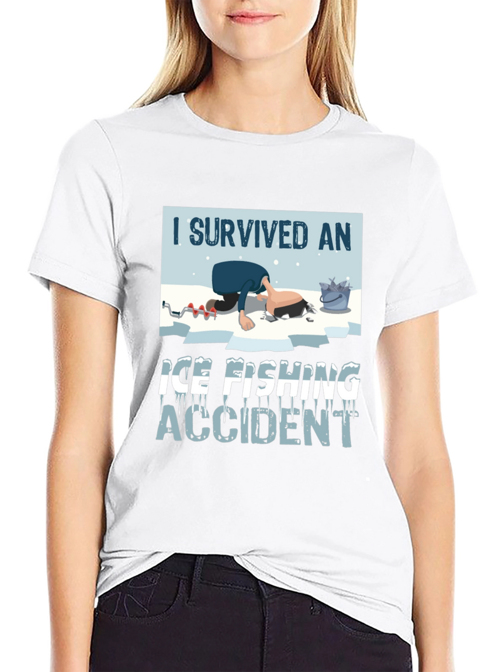 I Survived Ice Fishing Accident Graphic Tee