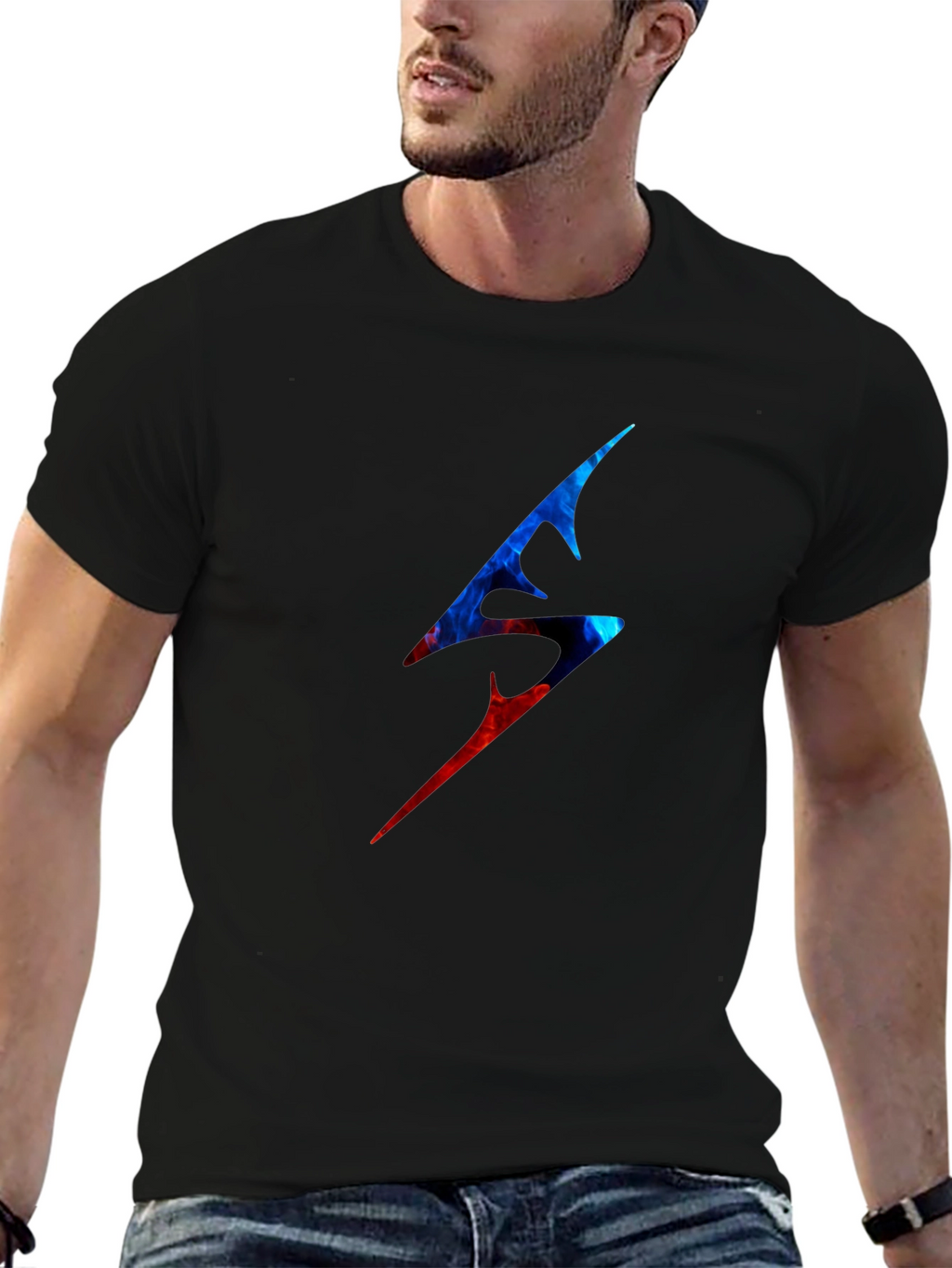 Edgy Lightning Bolt Graphic Tee - Black