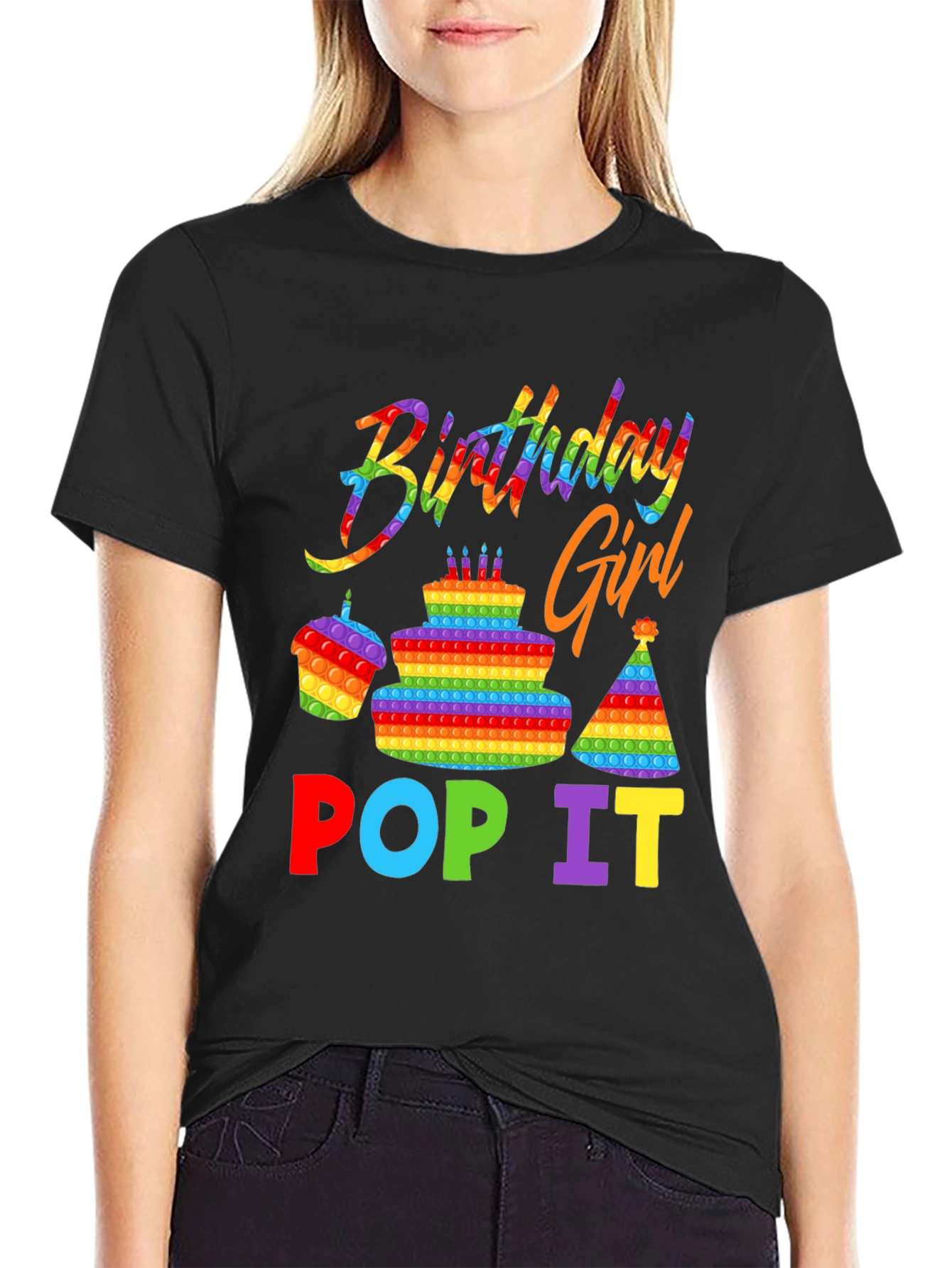 Birthday Girl Pop It T-Shirt - Rainbow Sensory Toy Design