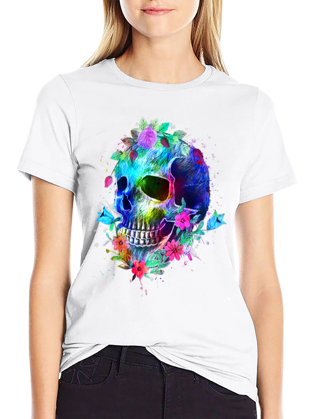 Floral Skull Graphic T-Shirt - Vibrant & Bold