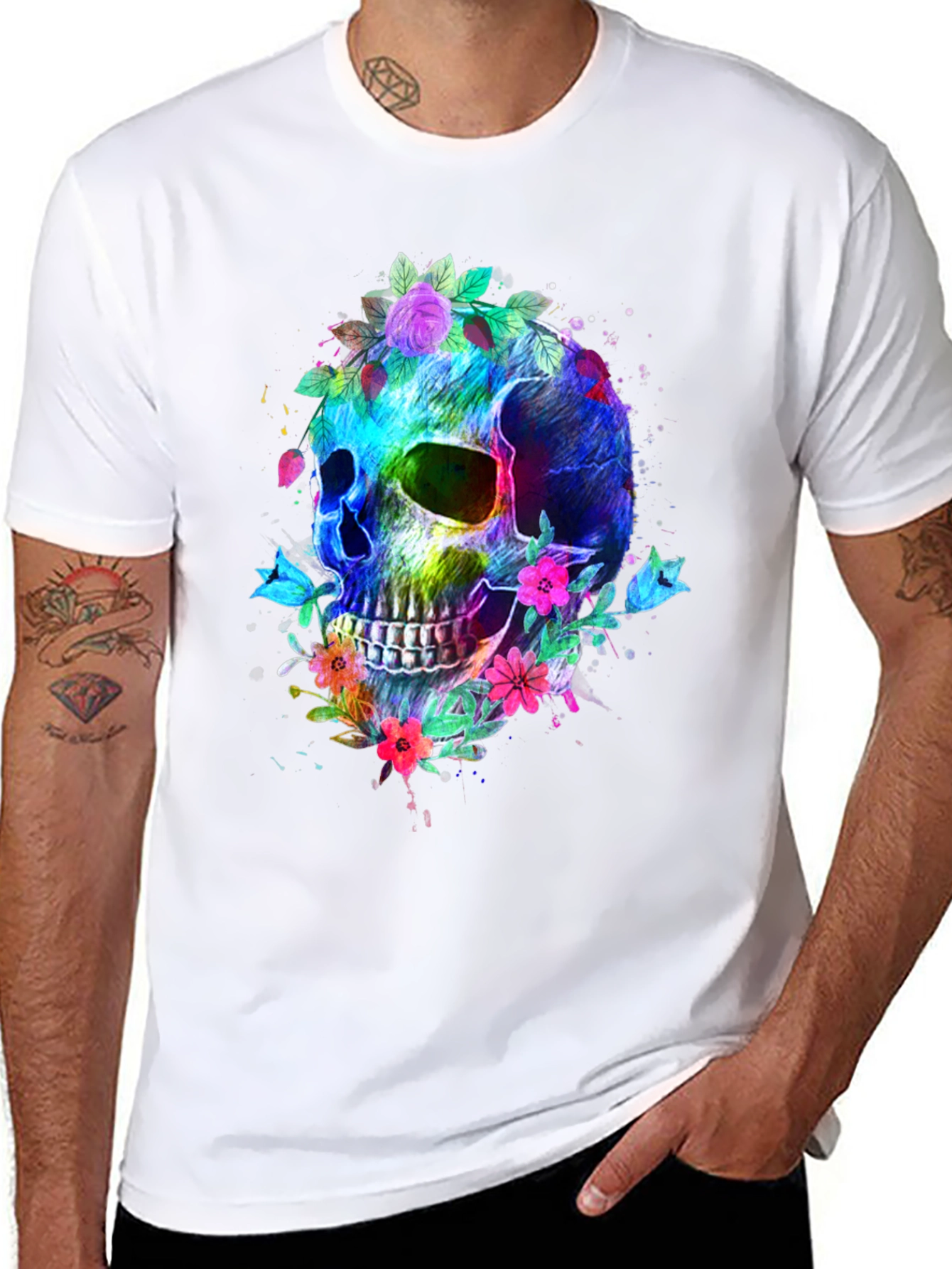Floral Skull Graphic T-Shirt - Vibrant & Bold