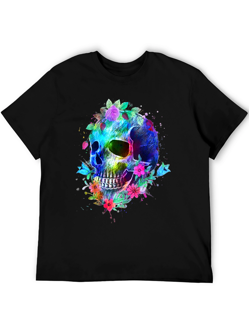Floral Skull Graphic T-Shirt - Vibrant & Bold