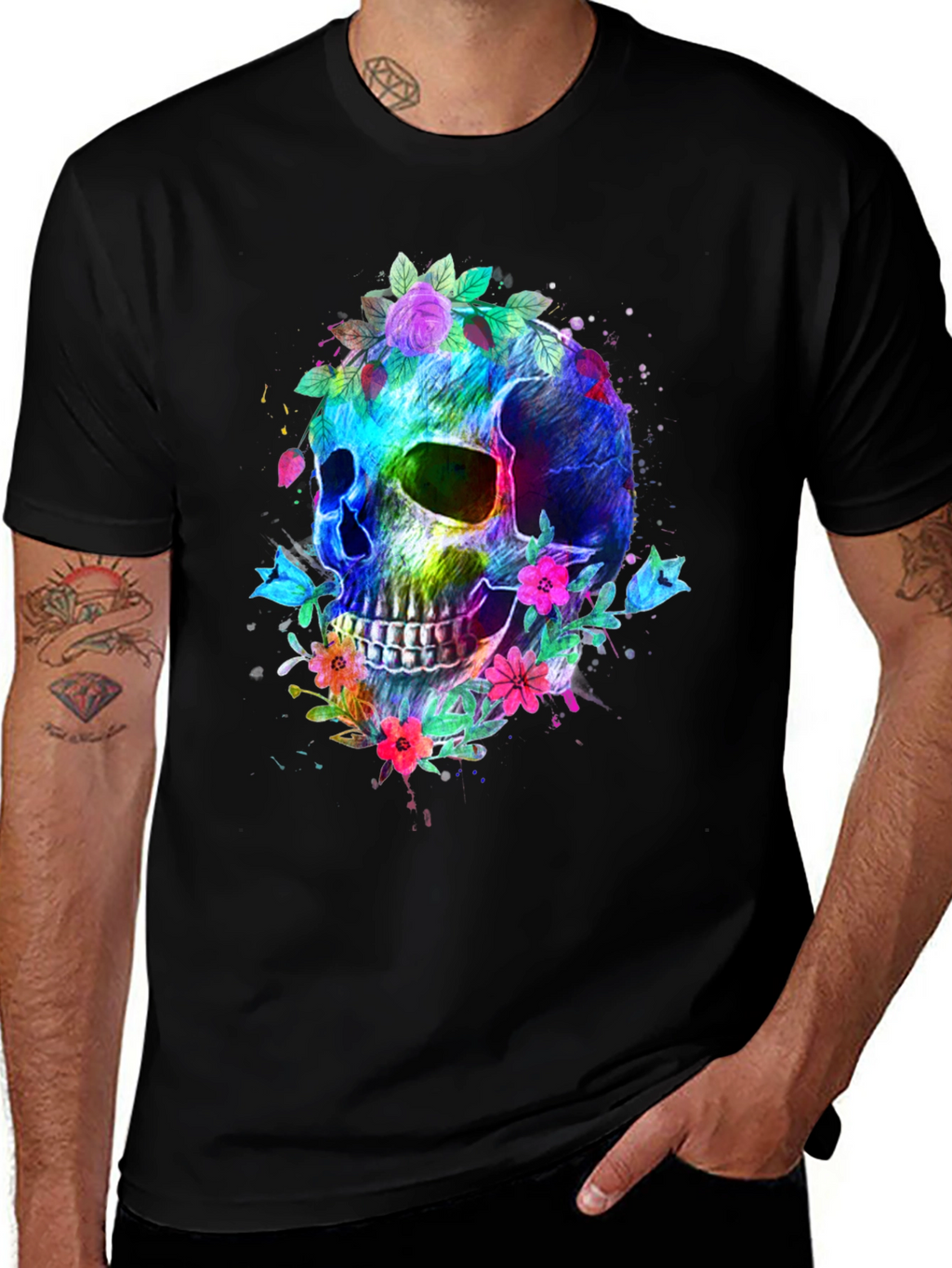 Floral Skull Graphic T-Shirt - Vibrant & Bold