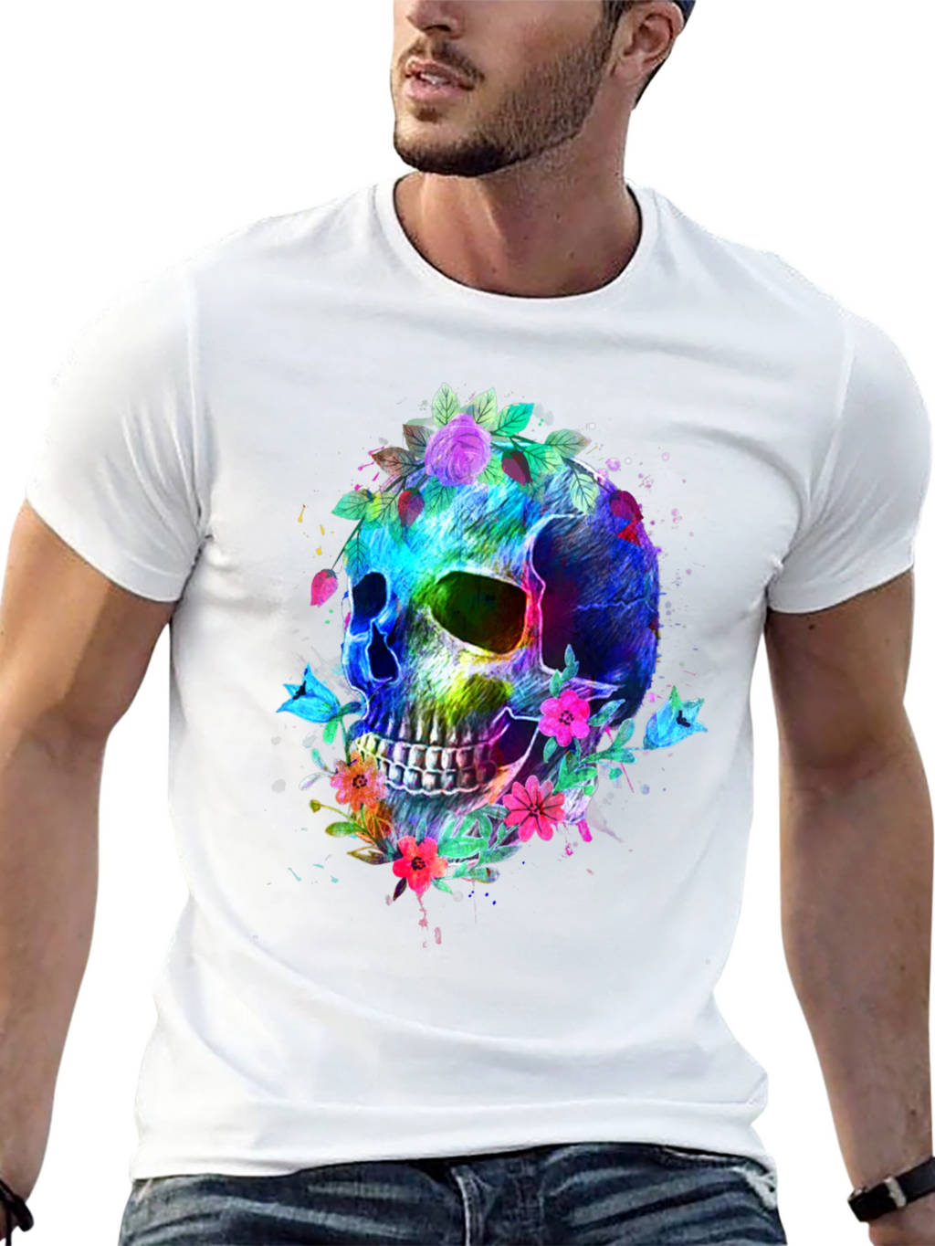 Floral Skull Graphic T-Shirt - Vibrant & Bold