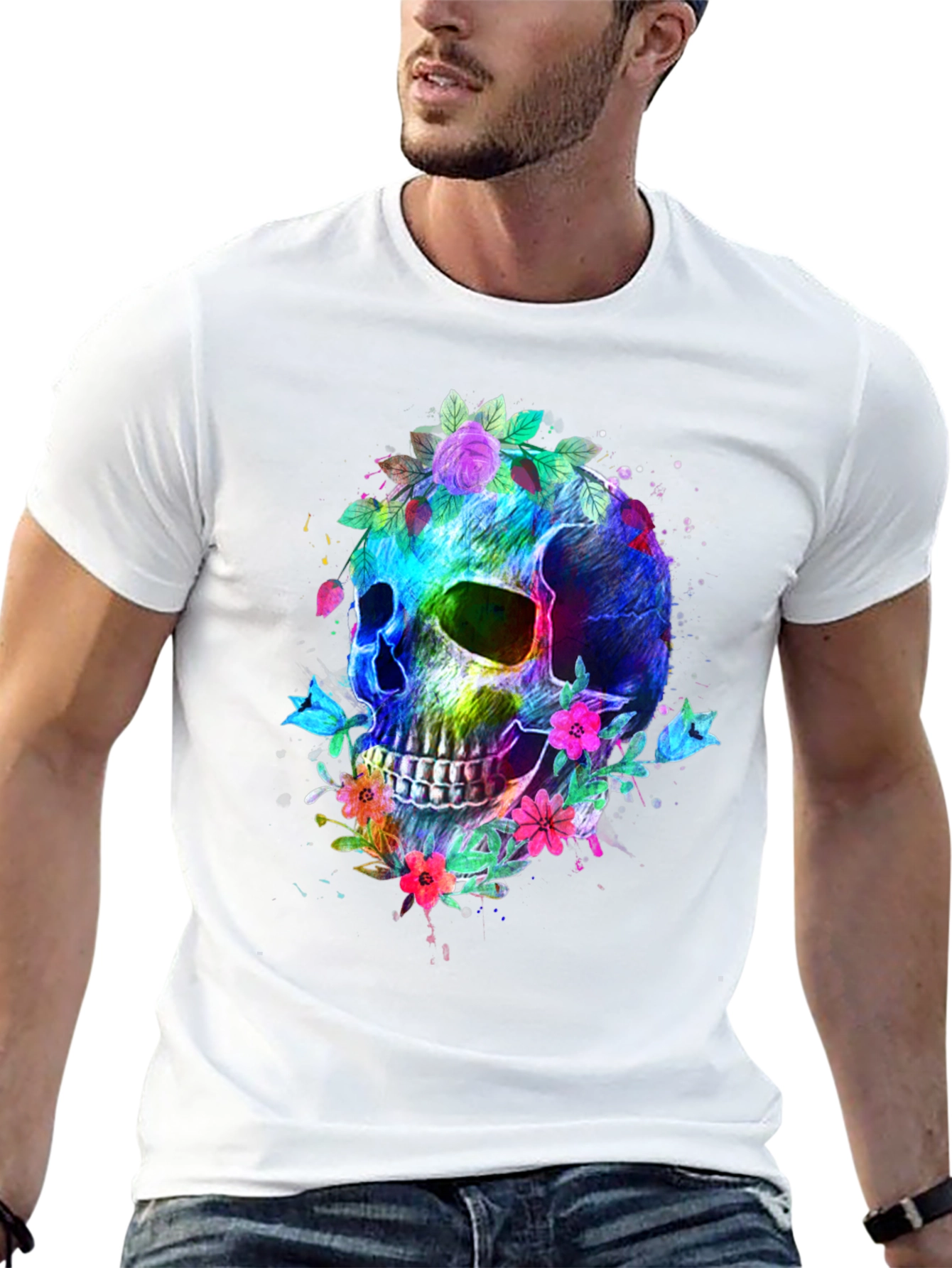 Floral Skull Graphic T-Shirt - Vibrant & Bold