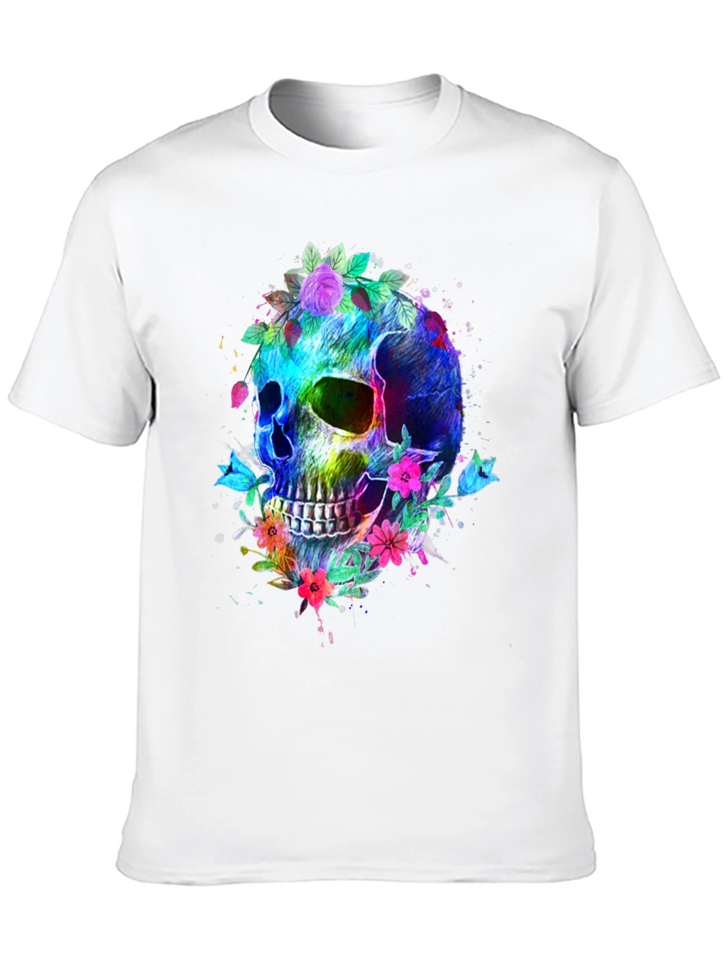 Floral Skull Graphic T-Shirt - Vibrant & Bold
