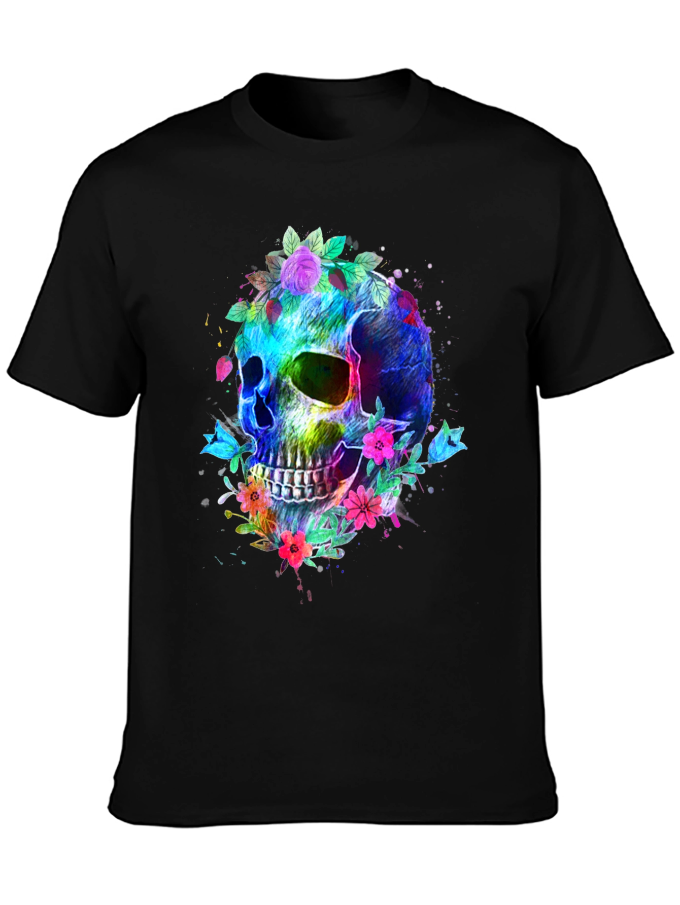 Floral Skull Graphic T-Shirt - Vibrant & Bold