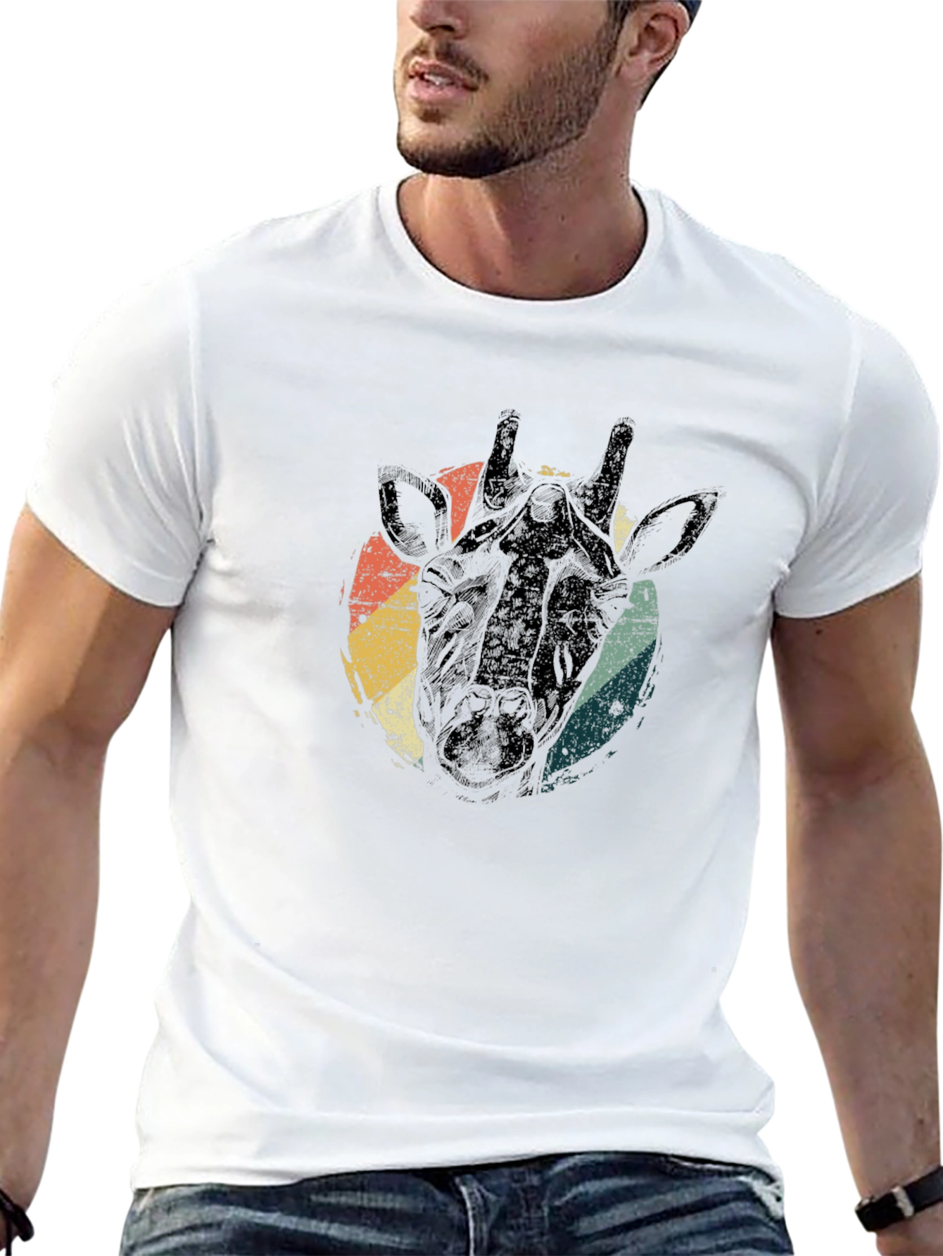 Retro Giraffe Head Graphic Tee - Black