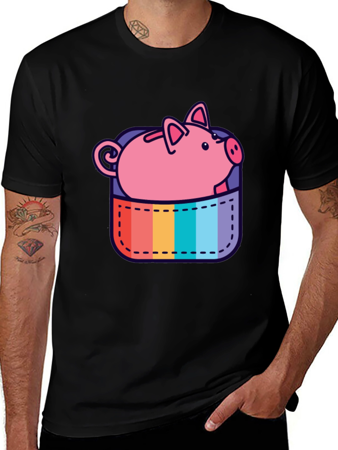 Rainbow Pocket Piggy Bank T-Shirt
