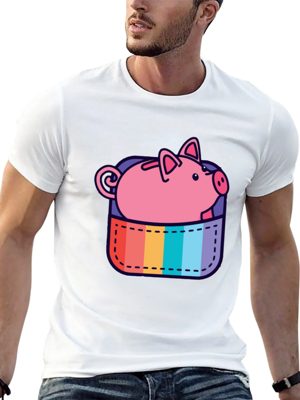 Rainbow Pocket Piggy Bank T-Shirt