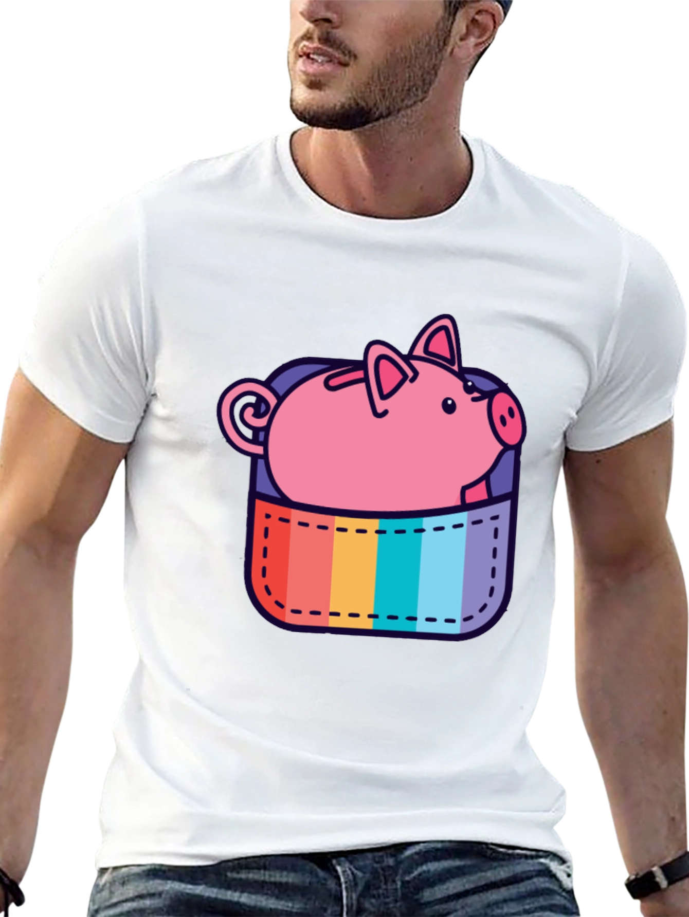 Rainbow Pocket Piggy Bank T-Shirt