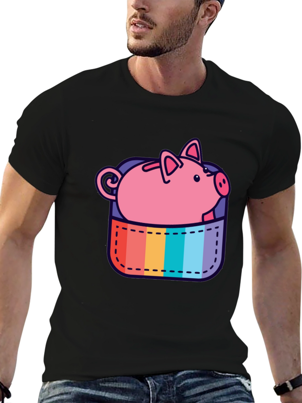 Rainbow Pocket Piggy Bank T-Shirt