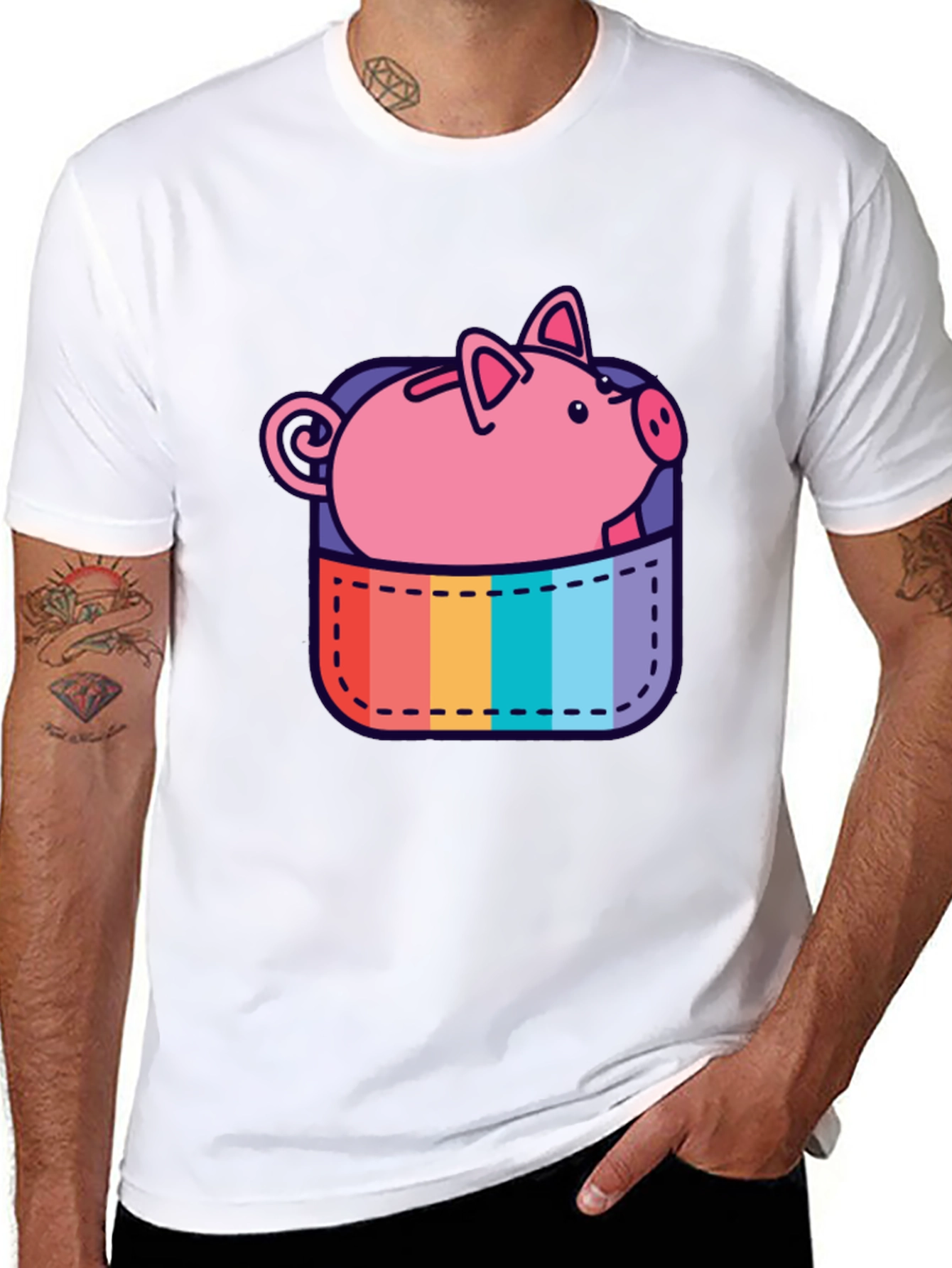 Rainbow Pocket Piggy Bank T-Shirt