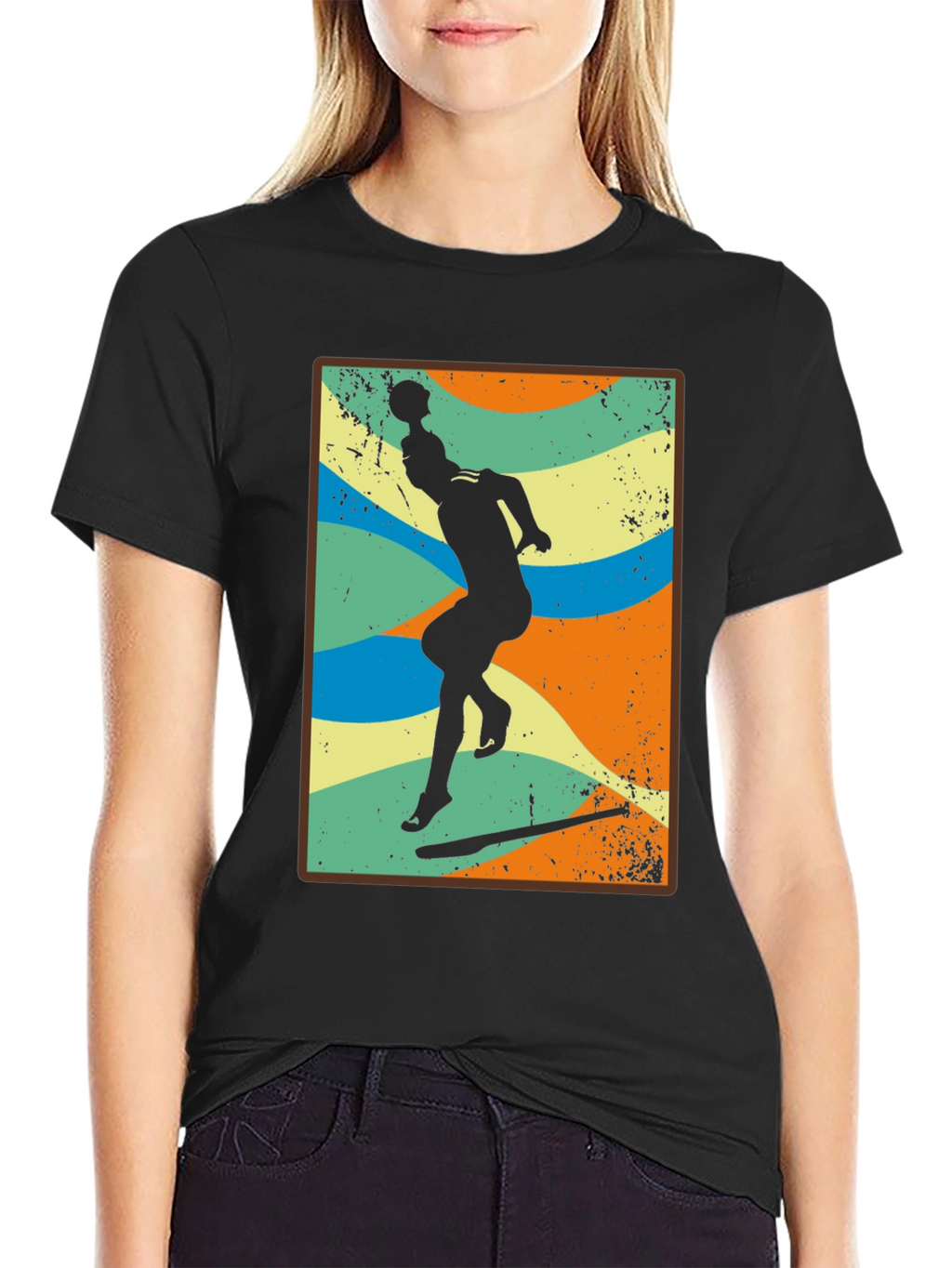 Retro Volleyball Player Black T-Shirt