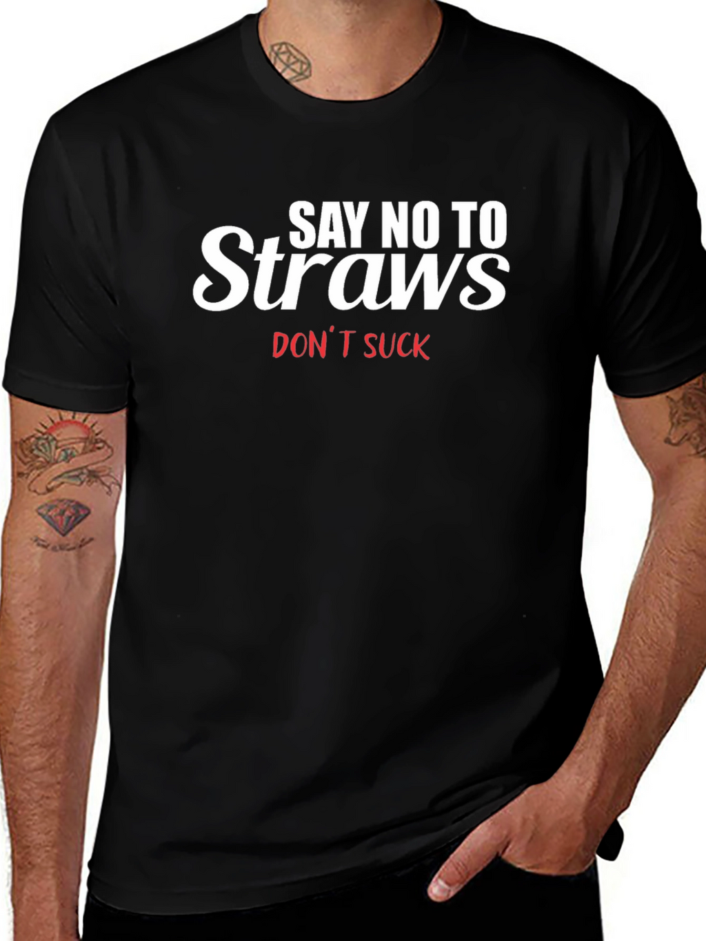 Say No To Straws T-Shirt - Black Tee