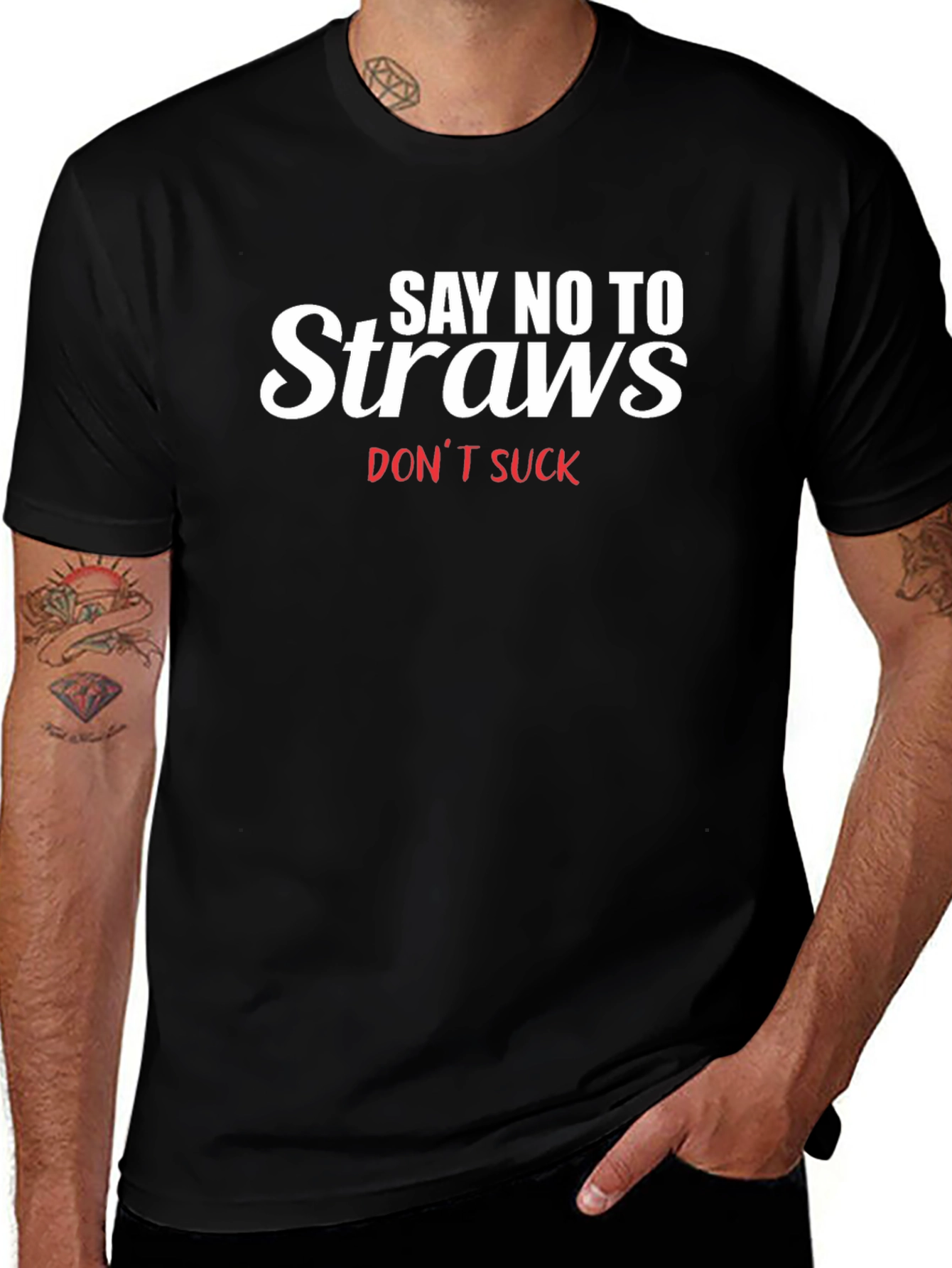 Say No To Straws T-Shirt - Black Tee