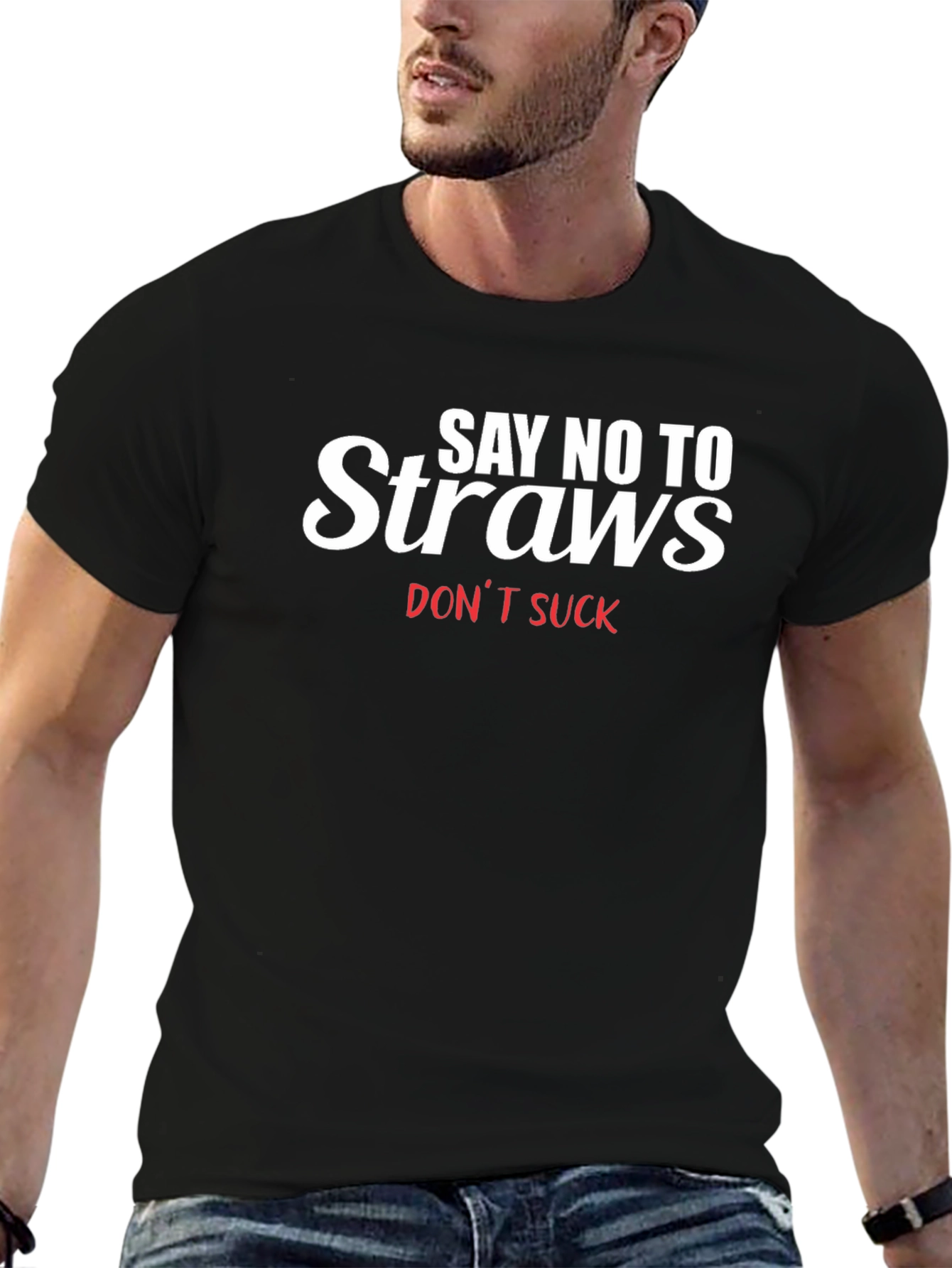 Say No To Straws T-Shirt - Black Tee