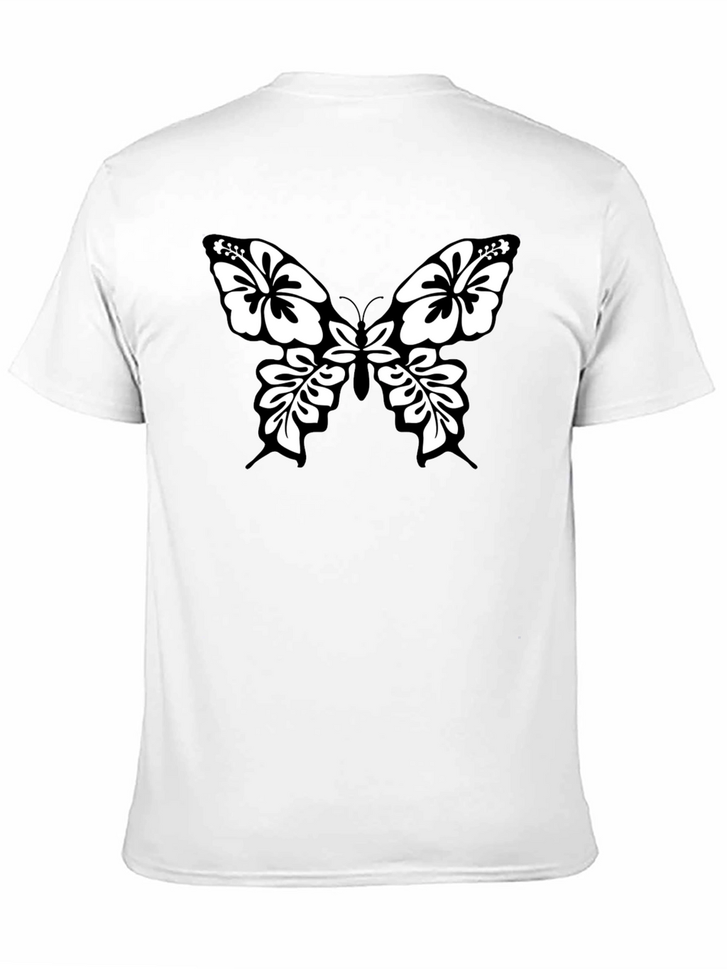 Black Tee with Floral Butterfly Graphic