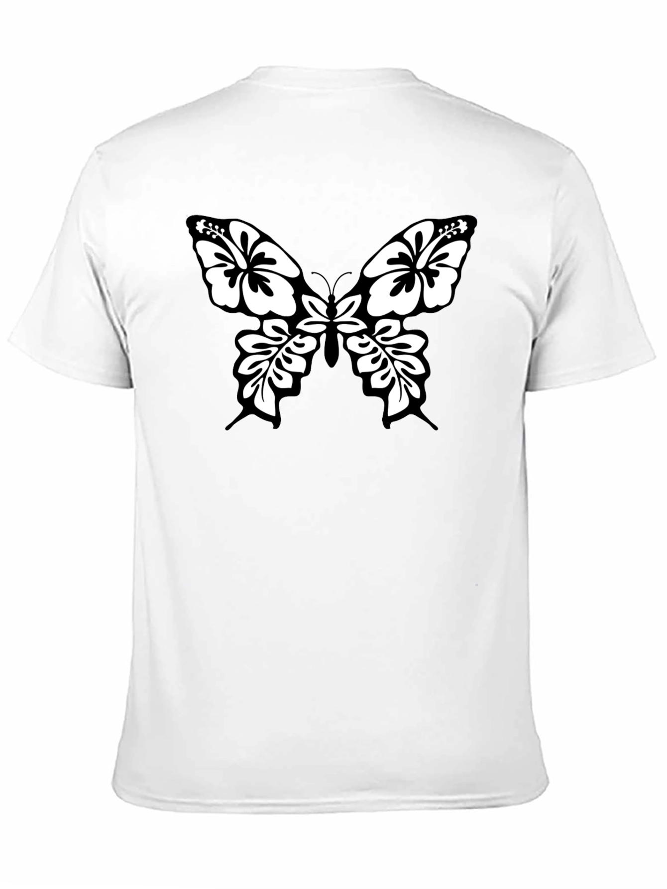 Black Tee with Floral Butterfly Graphic