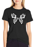Black Tee with Floral Butterfly Graphic