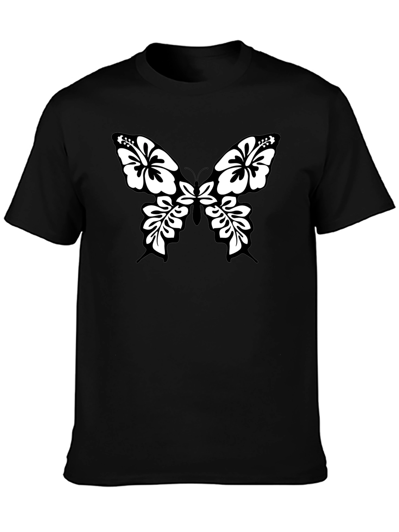Black Tee with Floral Butterfly Graphic