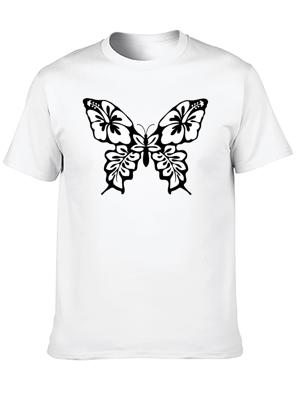 Black Tee with Floral Butterfly Graphic