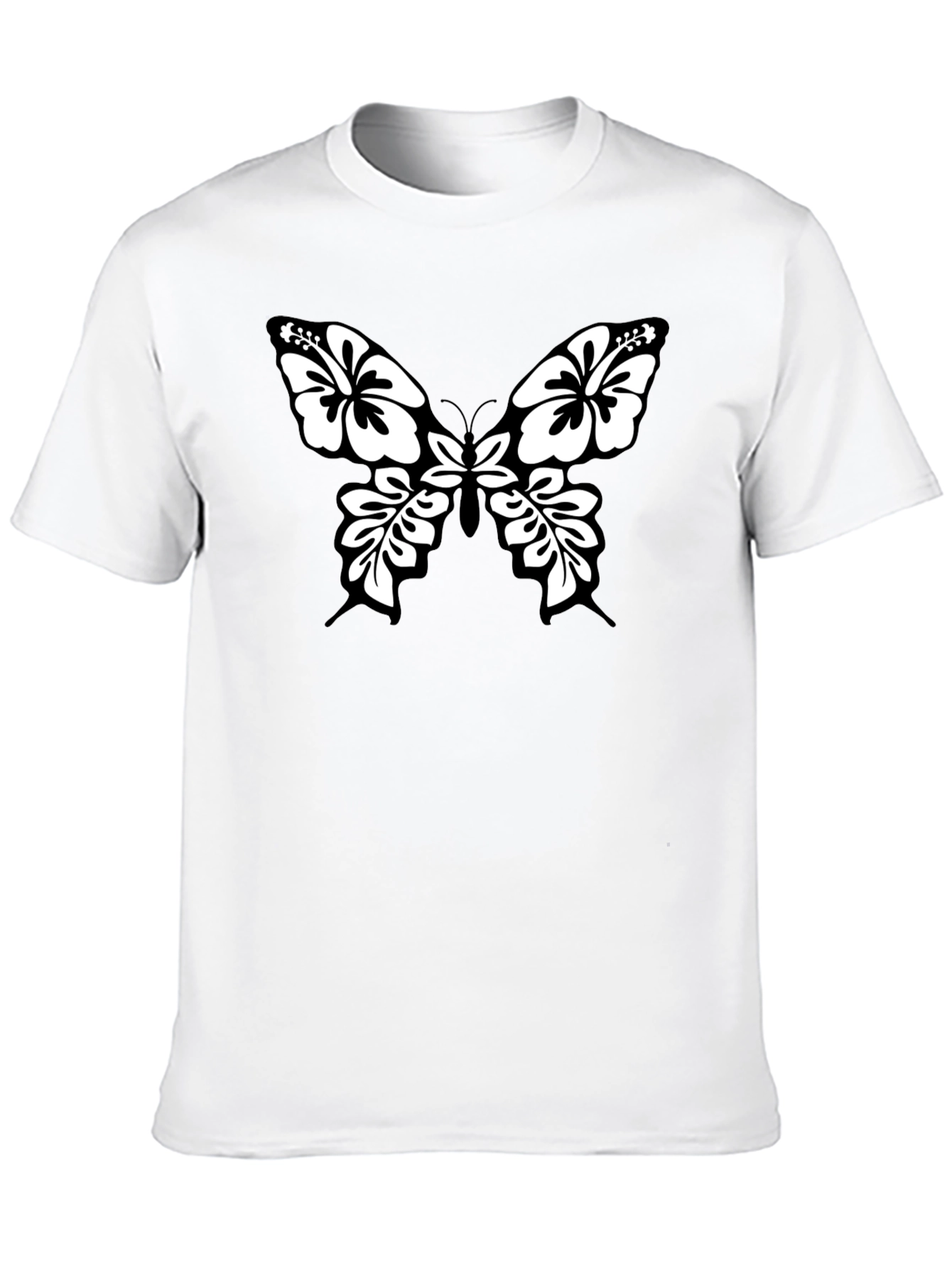 Black Tee with Floral Butterfly Graphic