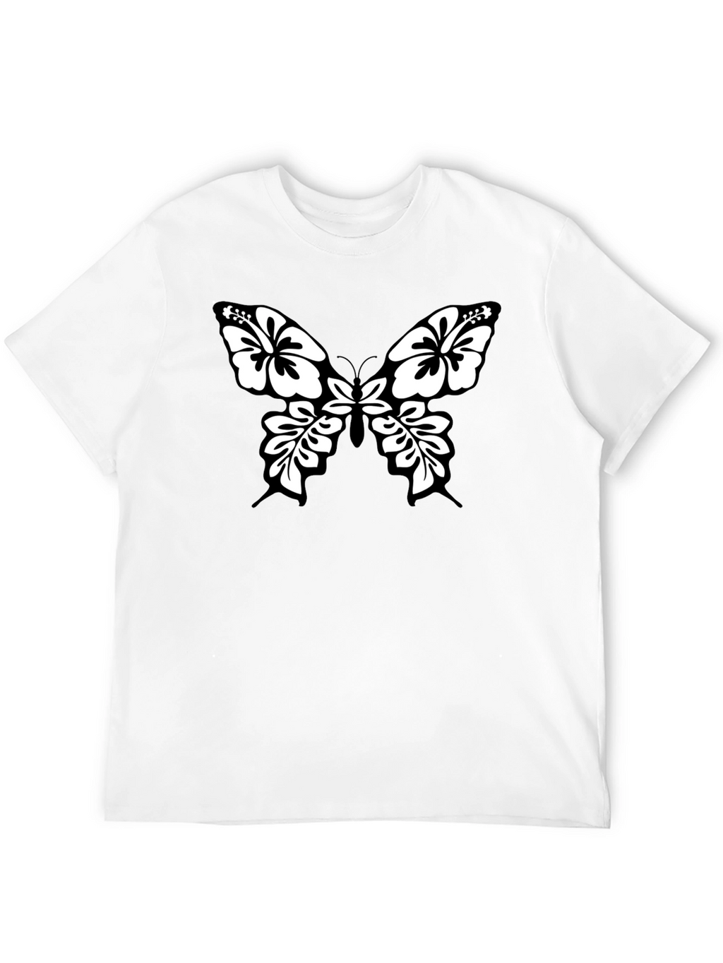 Black Tee with Floral Butterfly Graphic