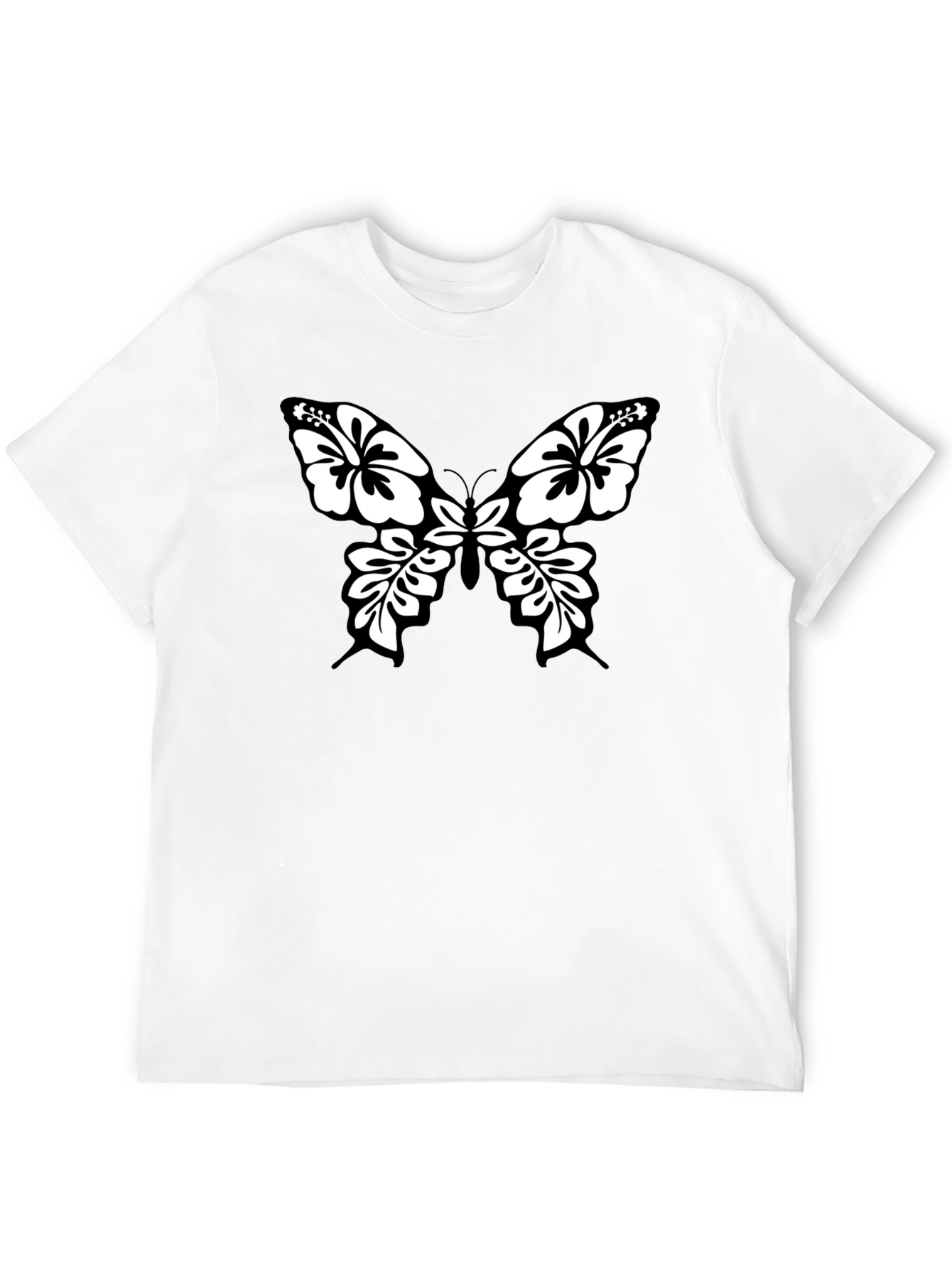 Black Tee with Floral Butterfly Graphic