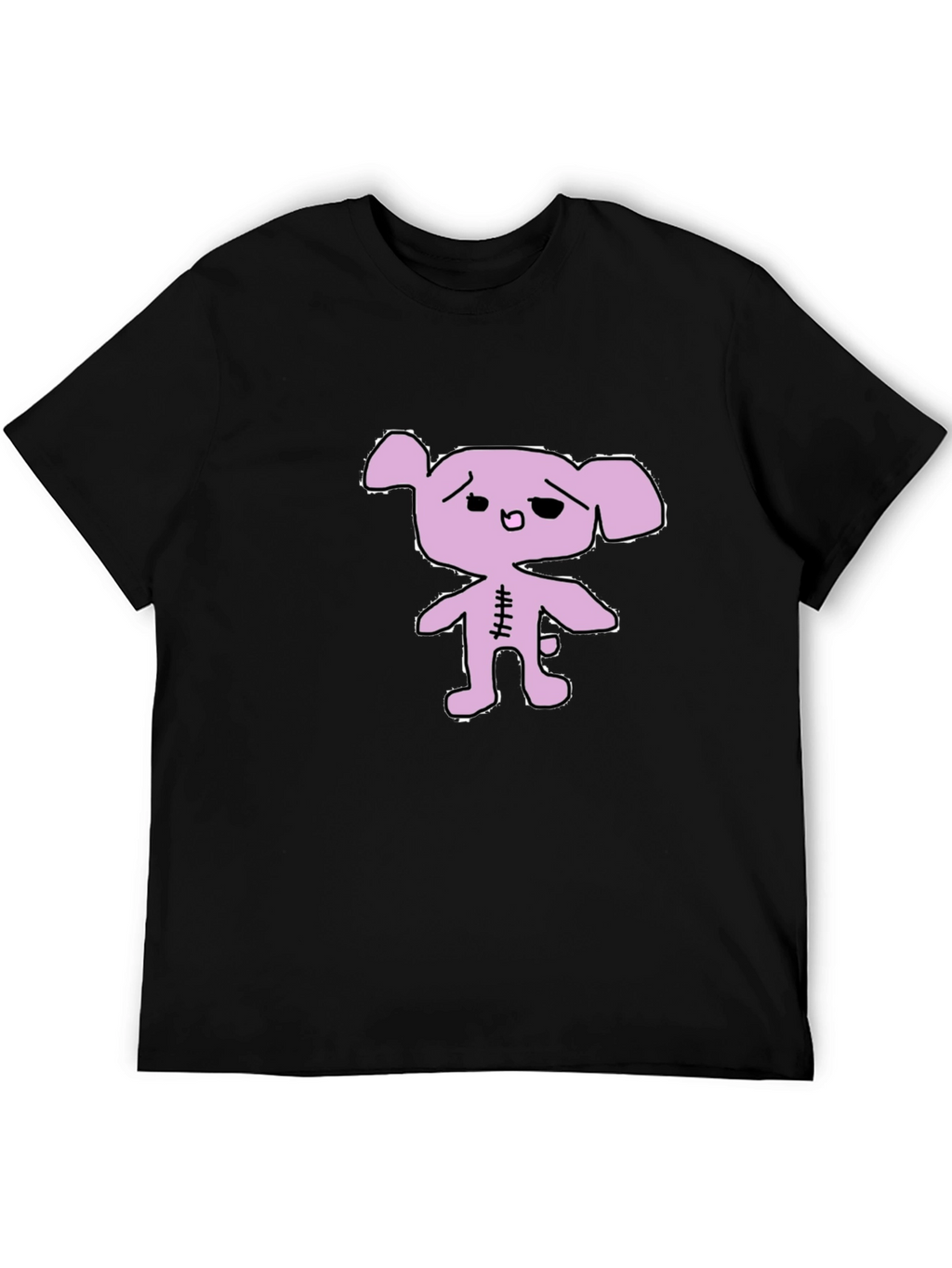 Black T-Shirt with Lilac Cartoon Bear Graphic