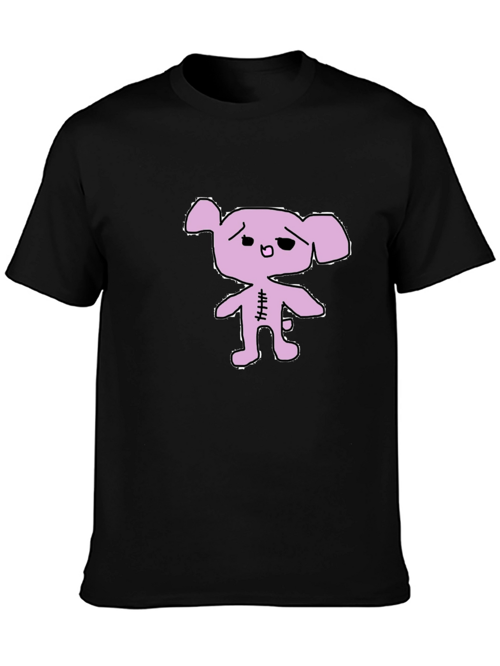 Black T-Shirt with Lilac Cartoon Bear Graphic