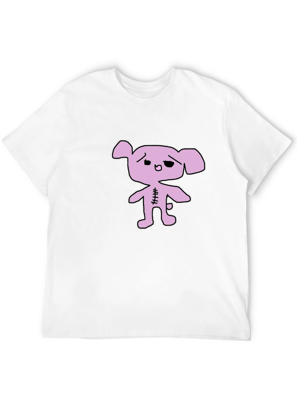 Black T-Shirt with Lilac Cartoon Bear Graphic