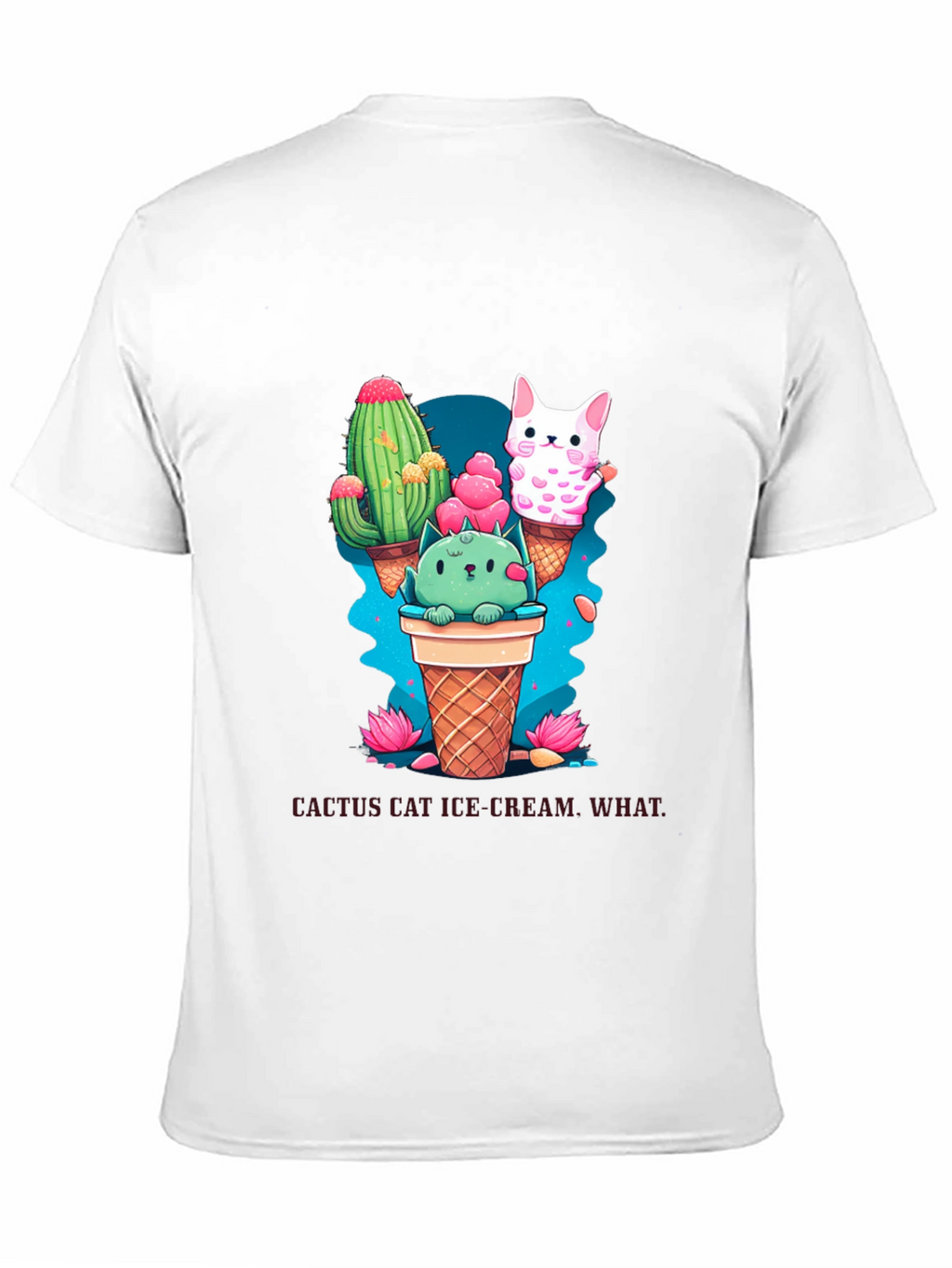 Cactus Cat Ice Cream Black T-Shirt